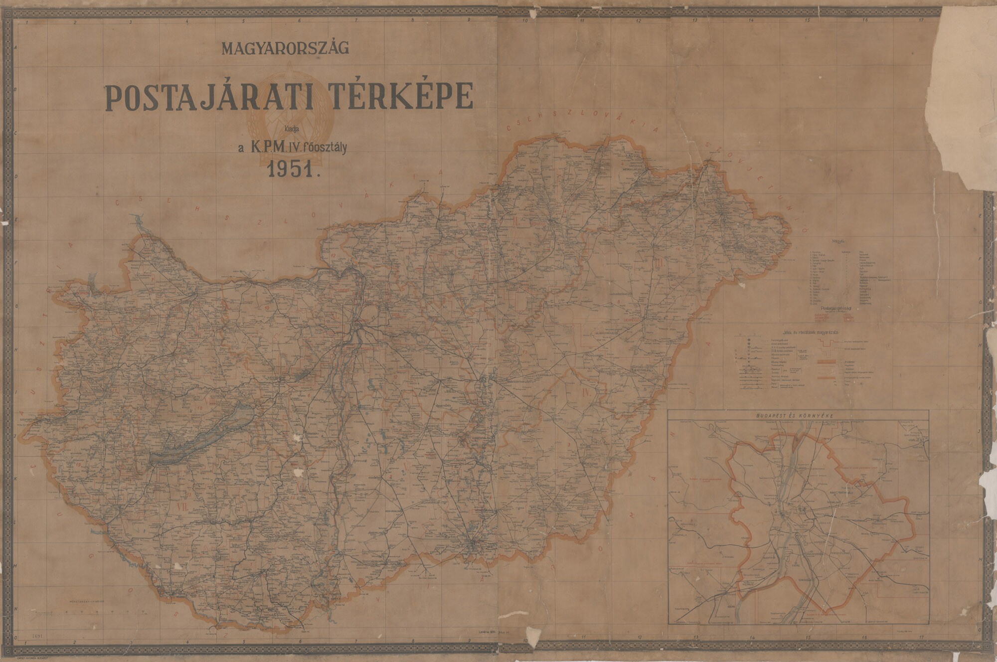Magyarország postajárati térképe, 1951 (Postamúzeum CC BY-NC-SA)