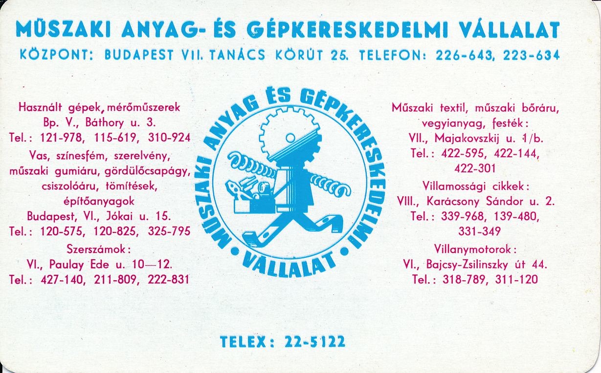 Műszaki Anyag és Gépkereskedelmi Vállalat kártyanaptár 1972 (Magyar Kereskedelmi és Vendéglátóipari Múzeum CC BY-NC-SA)