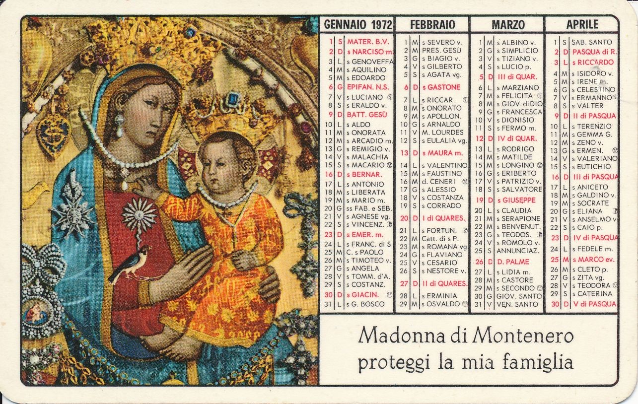 olasz nyelvű kártyanaptár 1972 (Magyar Kereskedelmi és Vendéglátóipari Múzeum CC BY-NC-SA)