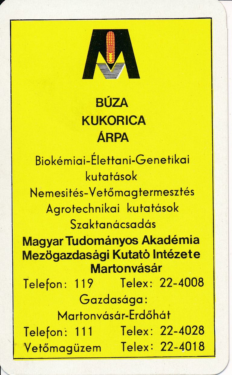Magyar Tudományos Akadémia Mezőgazdasági Kutató Intézete kártyanaptár 1972 (Magyar Kereskedelmi és Vendéglátóipari Múzeum CC BY-NC-SA)