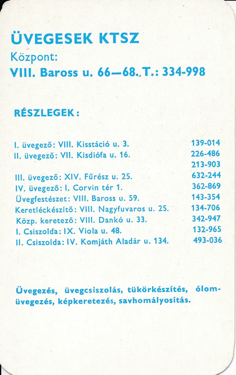Üvegesek KTSZ kártyanaptár 1973 (Magyar Kereskedelmi és Vendéglátóipari Múzeum CC BY-NC-SA)