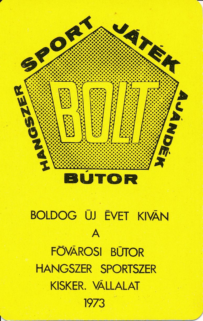 Fővárosi Bútor Hangszer Sportszer Kiskereskedelmi Vállalat kártyanaptár 1973 (Magyar Kereskedelmi és Vendéglátóipari Múzeum CC BY-NC-SA)
