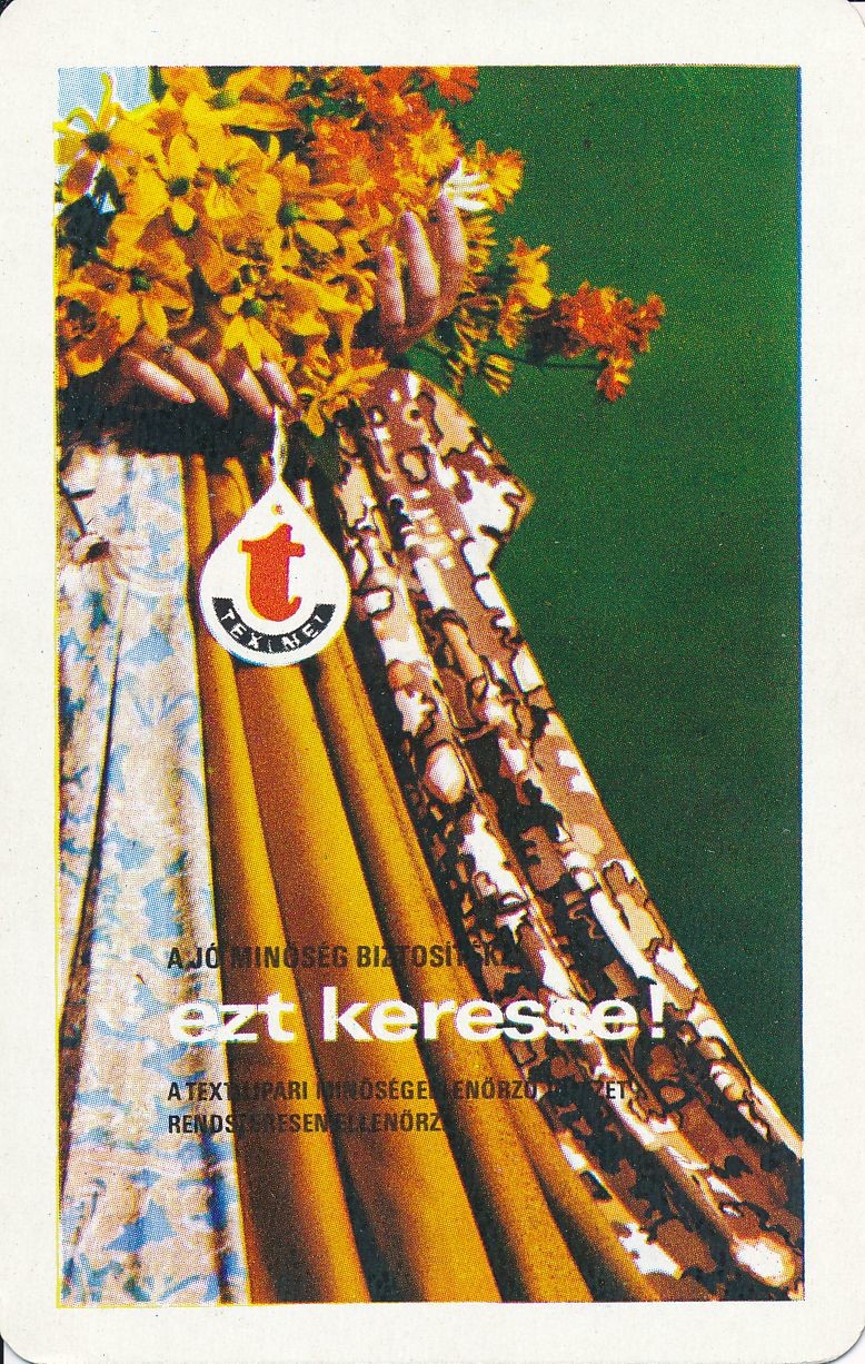Textilipari Minőség Ellenőrző Intézet kártyanaptár 1973 (Magyar Kereskedelmi és Vendéglátóipari Múzeum CC BY-NC-SA)