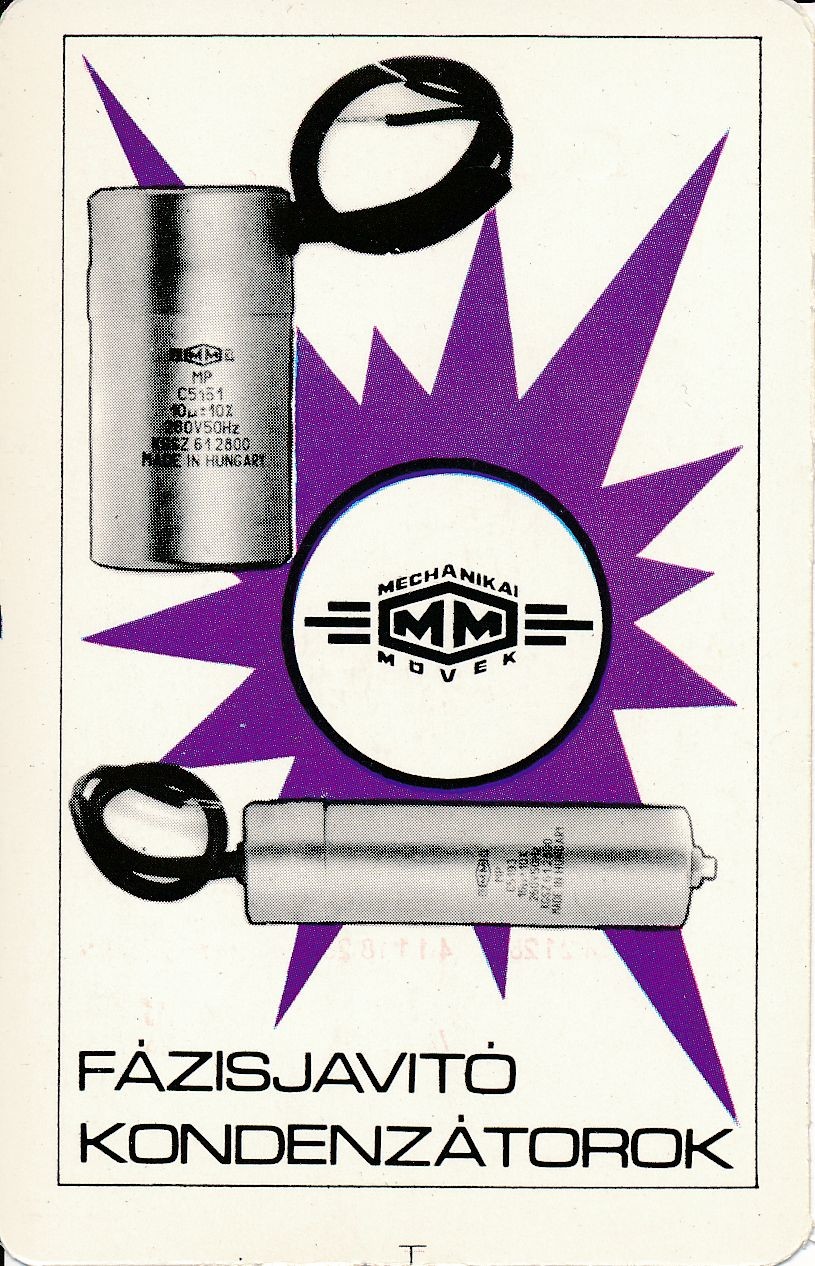 Mechanikai Művek fázisjavító kondenzátorok kártyanaptár 1973 (Magyar Kereskedelmi és Vendéglátóipari Múzeum CC BY-NC-SA)