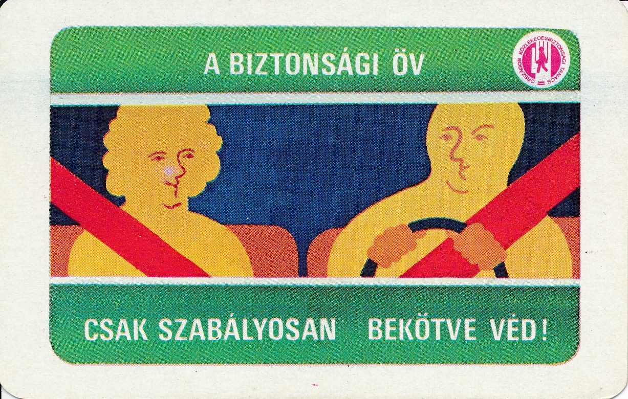 A biztonsági öv csak szabályosan bekötve véd! kártyanaptár 1980 (Magyar Kereskedelmi és Vendéglátóipari Múzeum CC BY-NC-SA)
