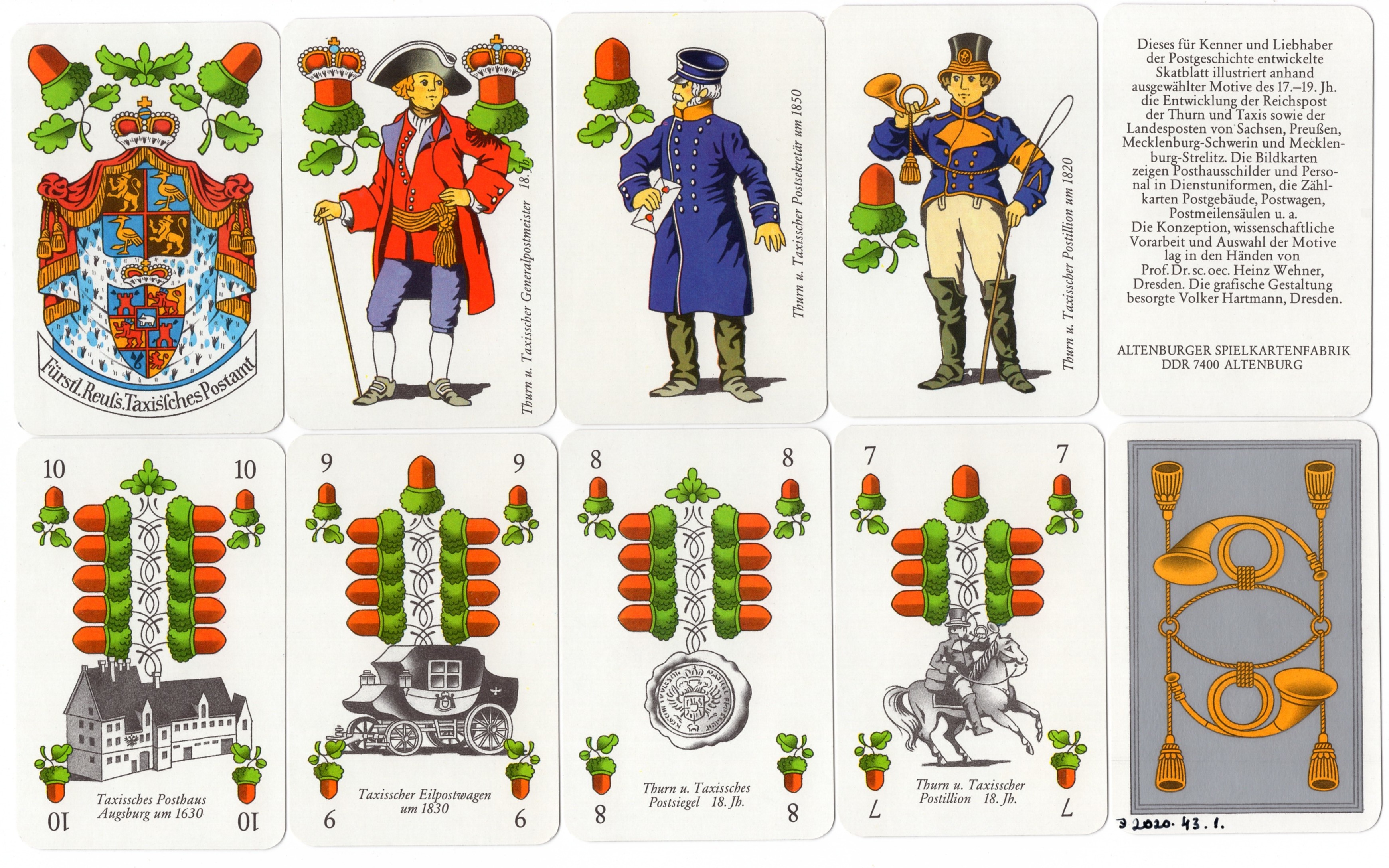 Játékkártya postatörténeti ábrázolásokkal (Magyar Kereskedelmi és Vendéglátóipari Múzeum CC BY-NC-SA)