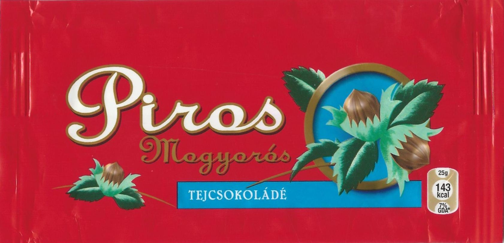 Piros mogyorós tejcsokoládé, csomagolóanyag (Magyar Kereskedelmi és Vendéglátóipari Múzeum CC BY-NC-SA)