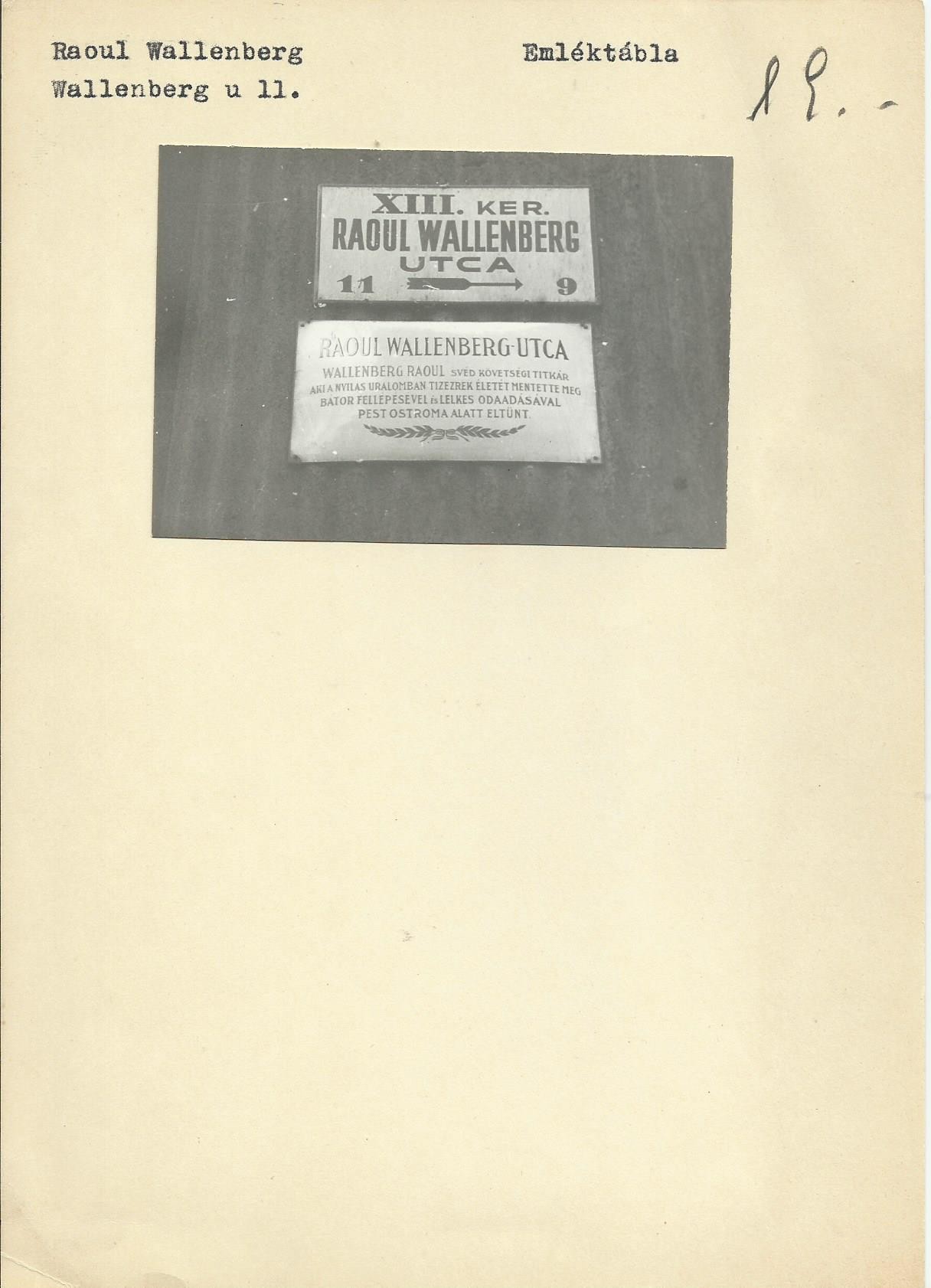 Raoul Wallenberg emléktábla (Angyalföldi Helytörténeti Gyűjtemény CC BY-NC-SA)