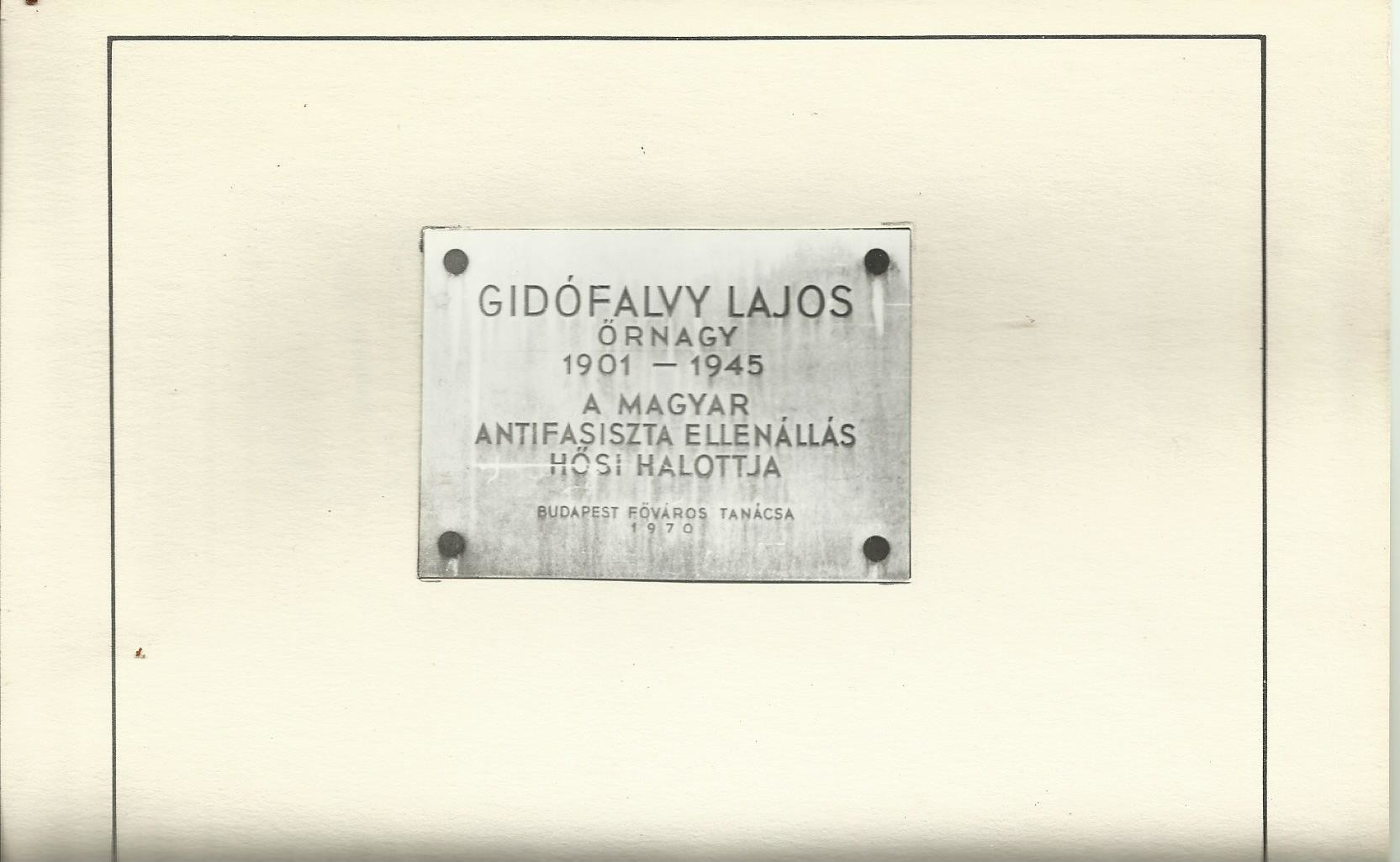 Gidófalvy Lajos emléktábla (Angyalföldi Helytörténeti Gyűjtemény CC BY-NC-SA)