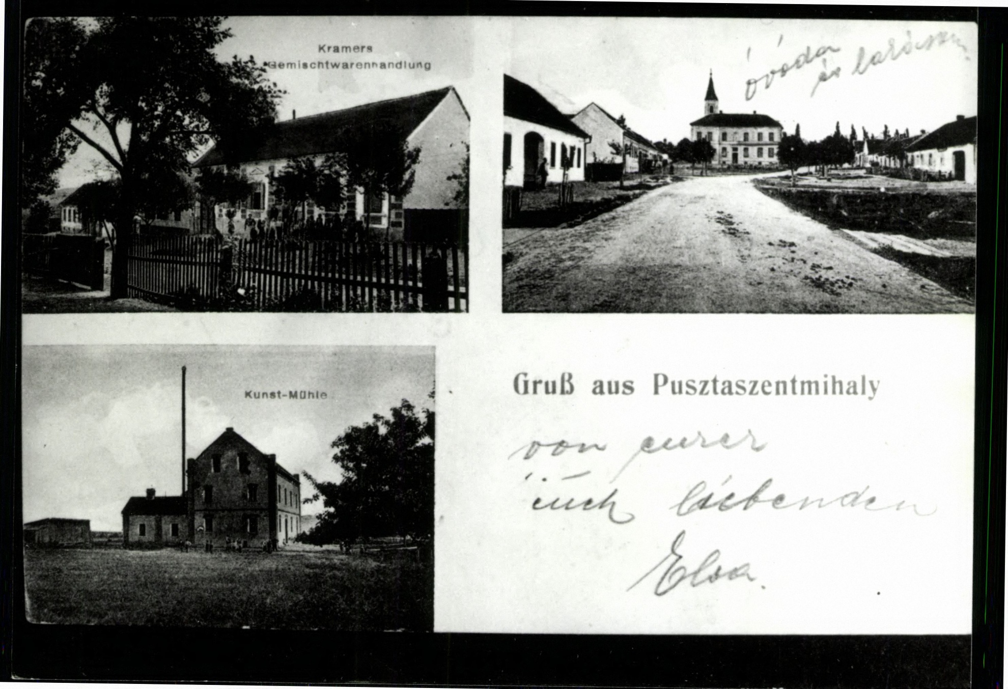 Pusztaszentmihaly; Kramers Gemischtwarenhandlung; Kunst-Mühle (Magyar Kereskedelmi és Vendéglátóipari Múzeum CC BY-NC-ND)
