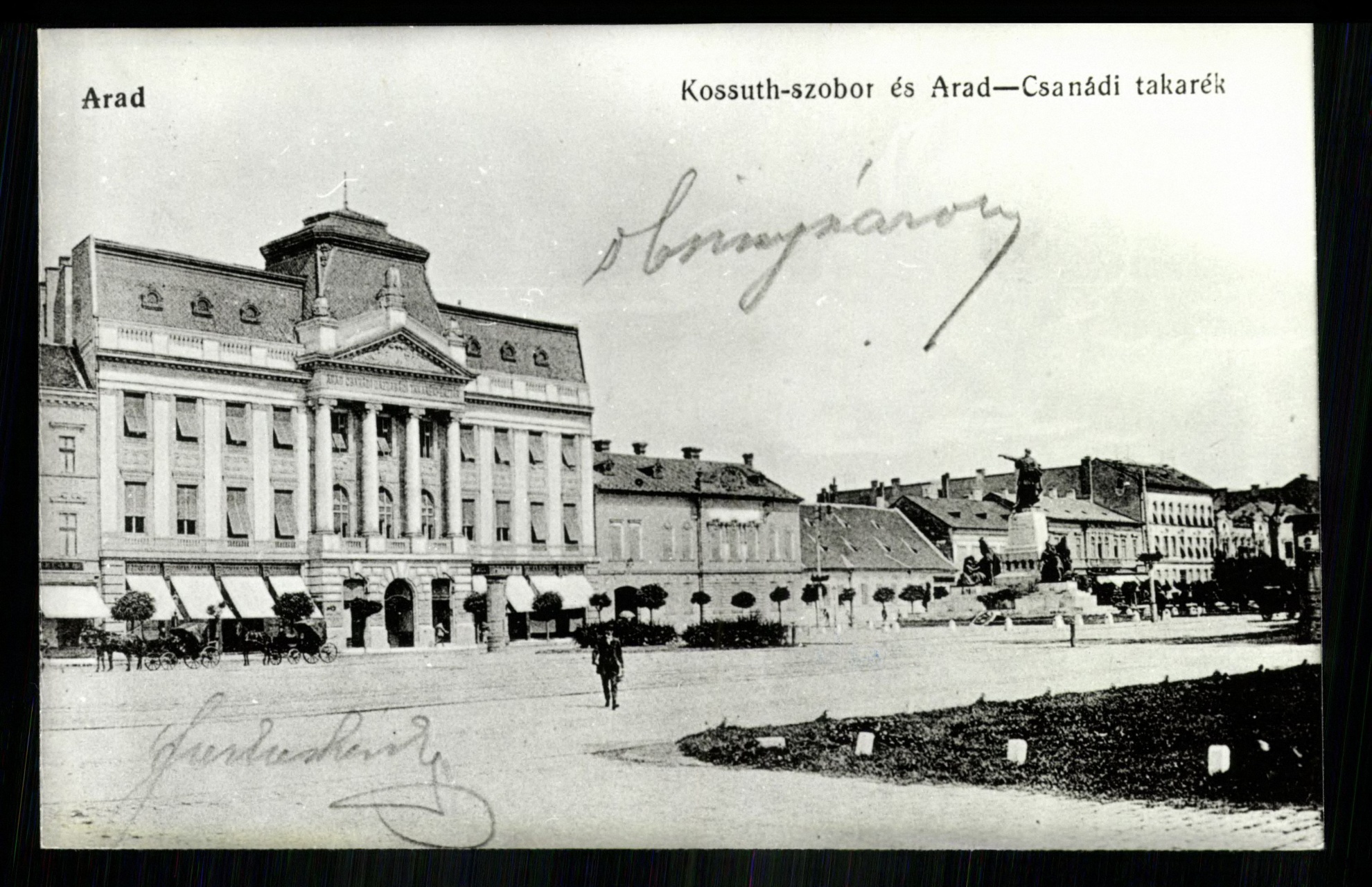 Arad; Kossuth szobor és Arad (Magyar Kereskedelmi és Vendéglátóipari Múzeum CC BY-NC-ND)