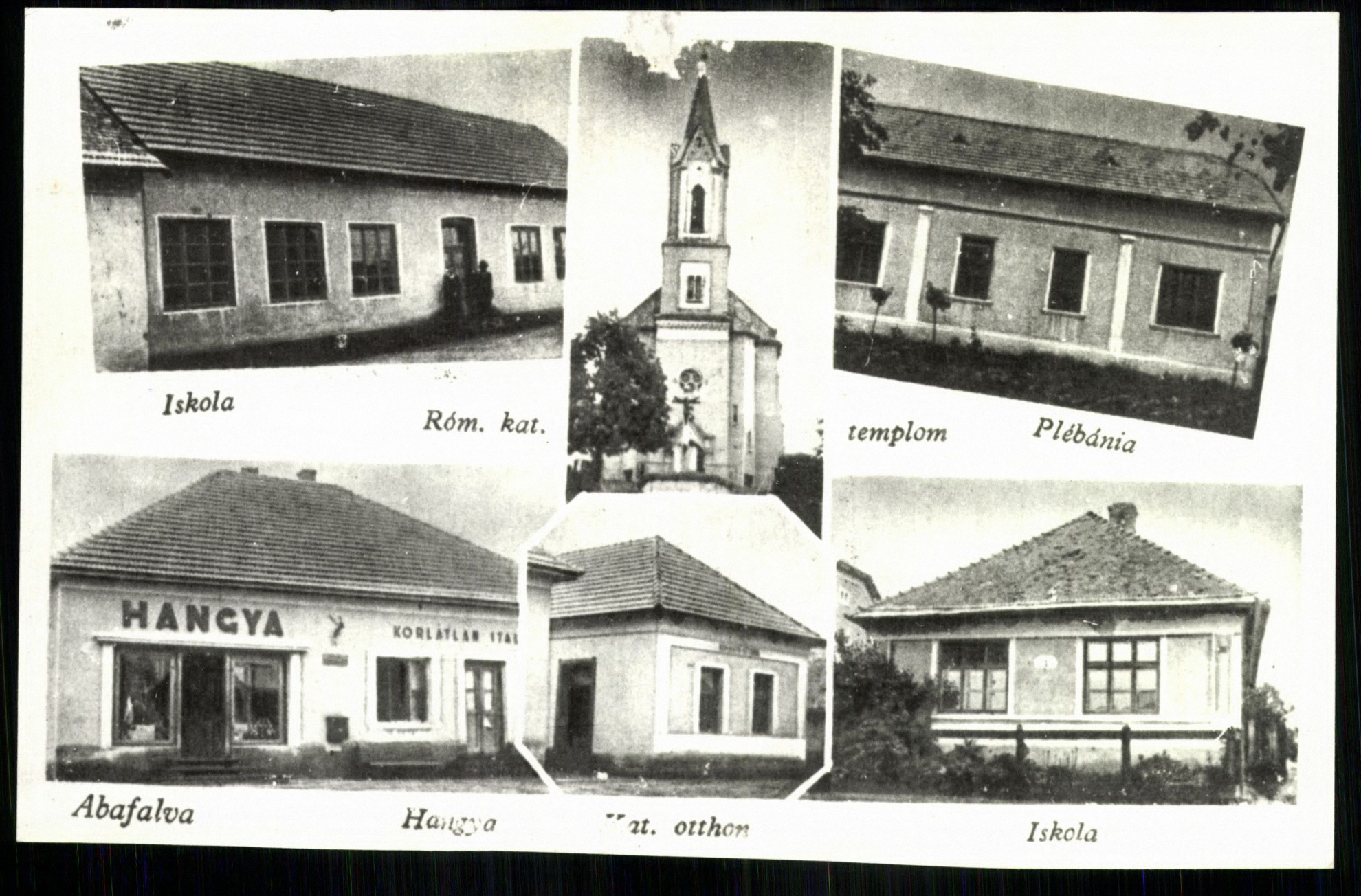 Abafalva; Iskola; Római katolikus templom; Plébánia; Hangya; nt otthon; Iskola (Magyar Kereskedelmi és Vendéglátóipari Múzeum CC BY-NC-ND)