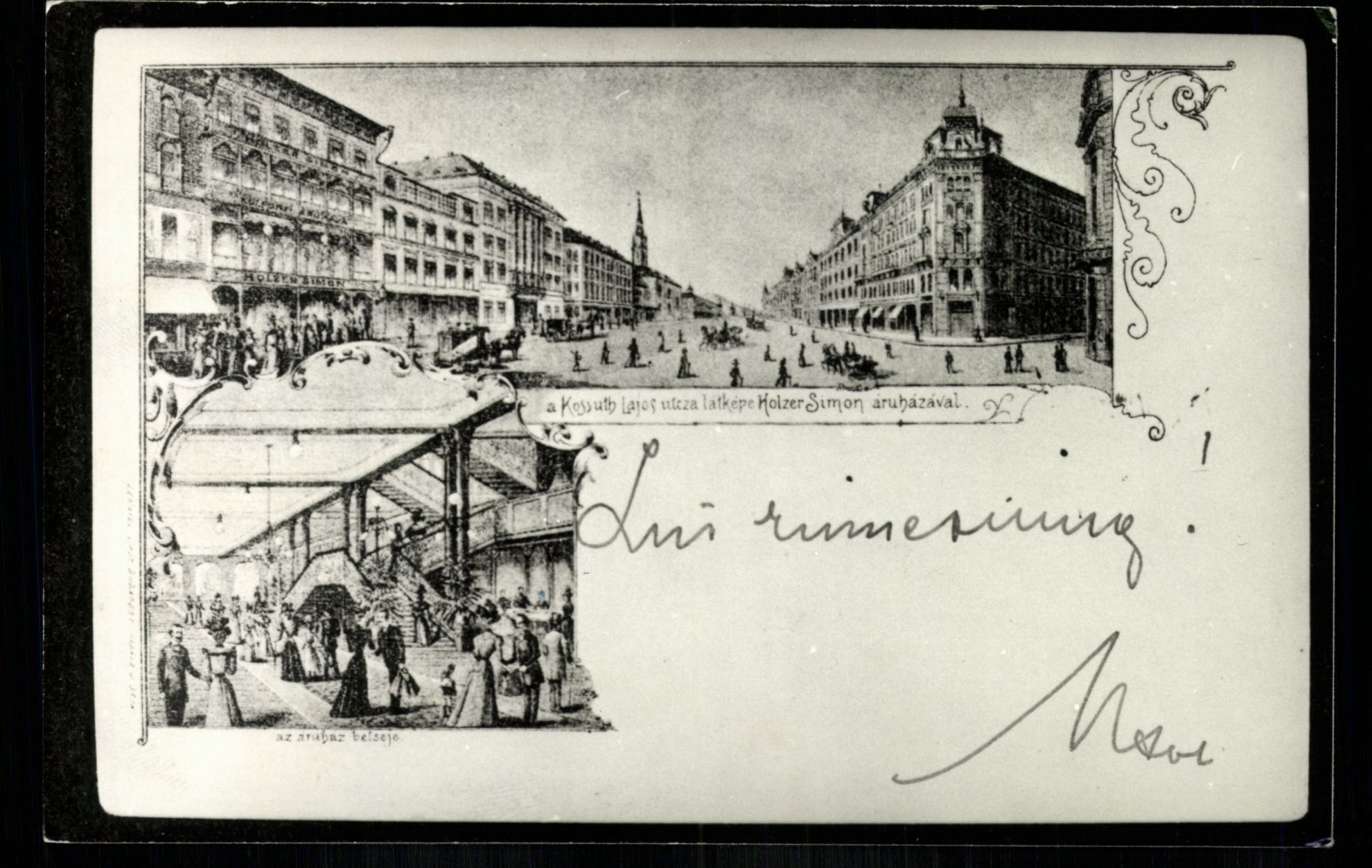 Budapest; A Kossuth Lajos utca látkép Holzer Simon áruházával; Az áruház belseje (Magyar Kereskedelmi és Vendéglátóipari Múzeum CC BY-NC-ND)