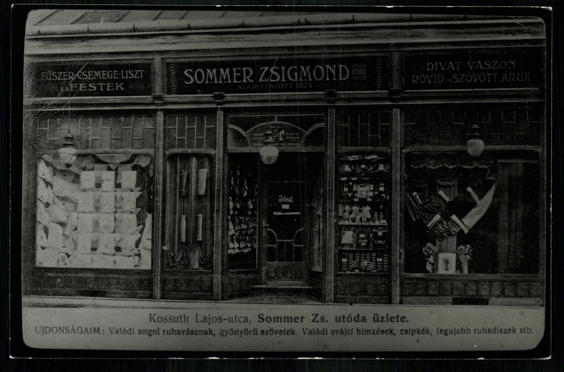 Budapest; Kossuth Lajos utca, Sommer Zs. utóda üzlete (Magyar Kereskedelmi és Vendéglátóipari Múzeum CC BY-NC-ND)