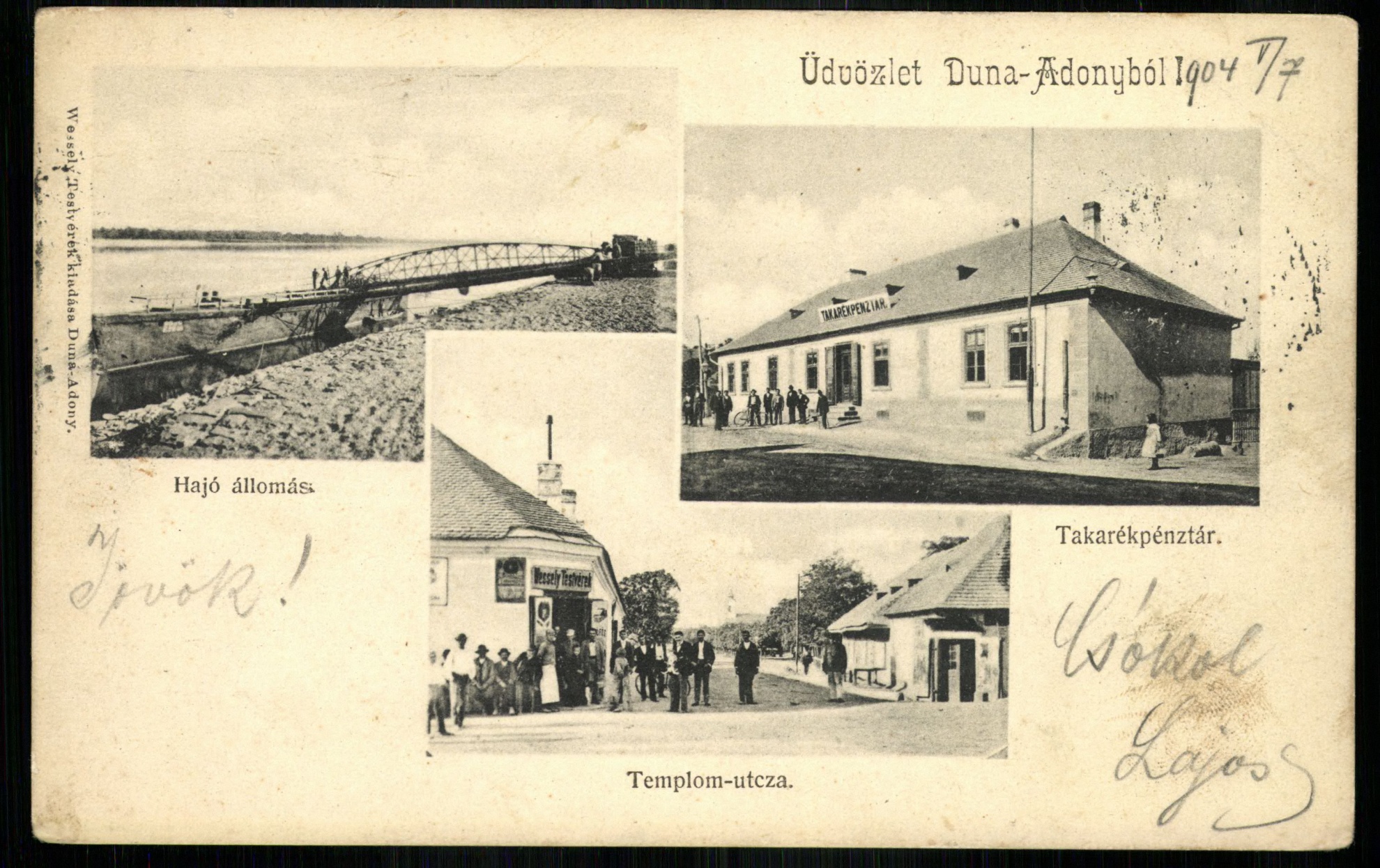 Dunaabony; Hajóállomás; Takarékpénztár; Templom utca (Magyar Kereskedelmi és Vendéglátóipari Múzeum CC BY-NC-ND)