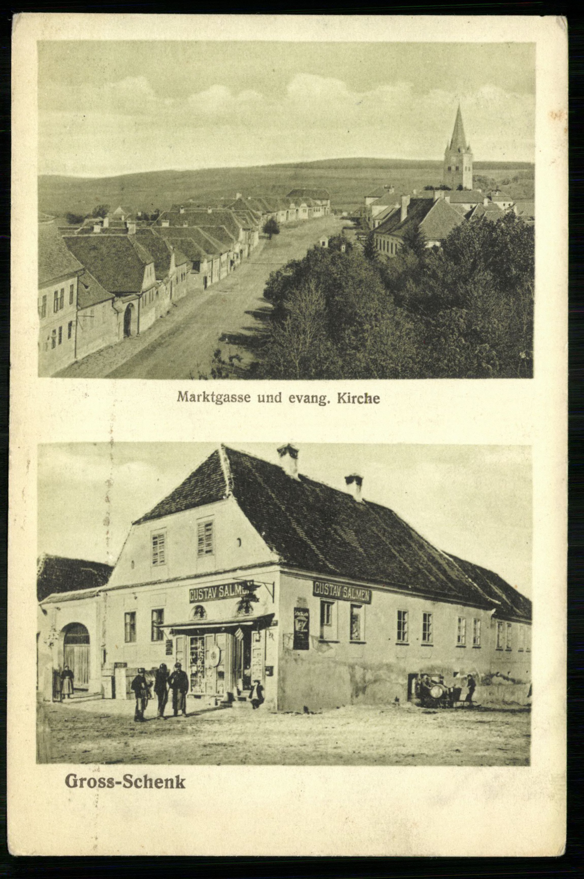 Gross-Schenk; Marktgasse und evang. Kirche (Magyar Kereskedelmi és Vendéglátóipari Múzeum CC BY-NC-ND)