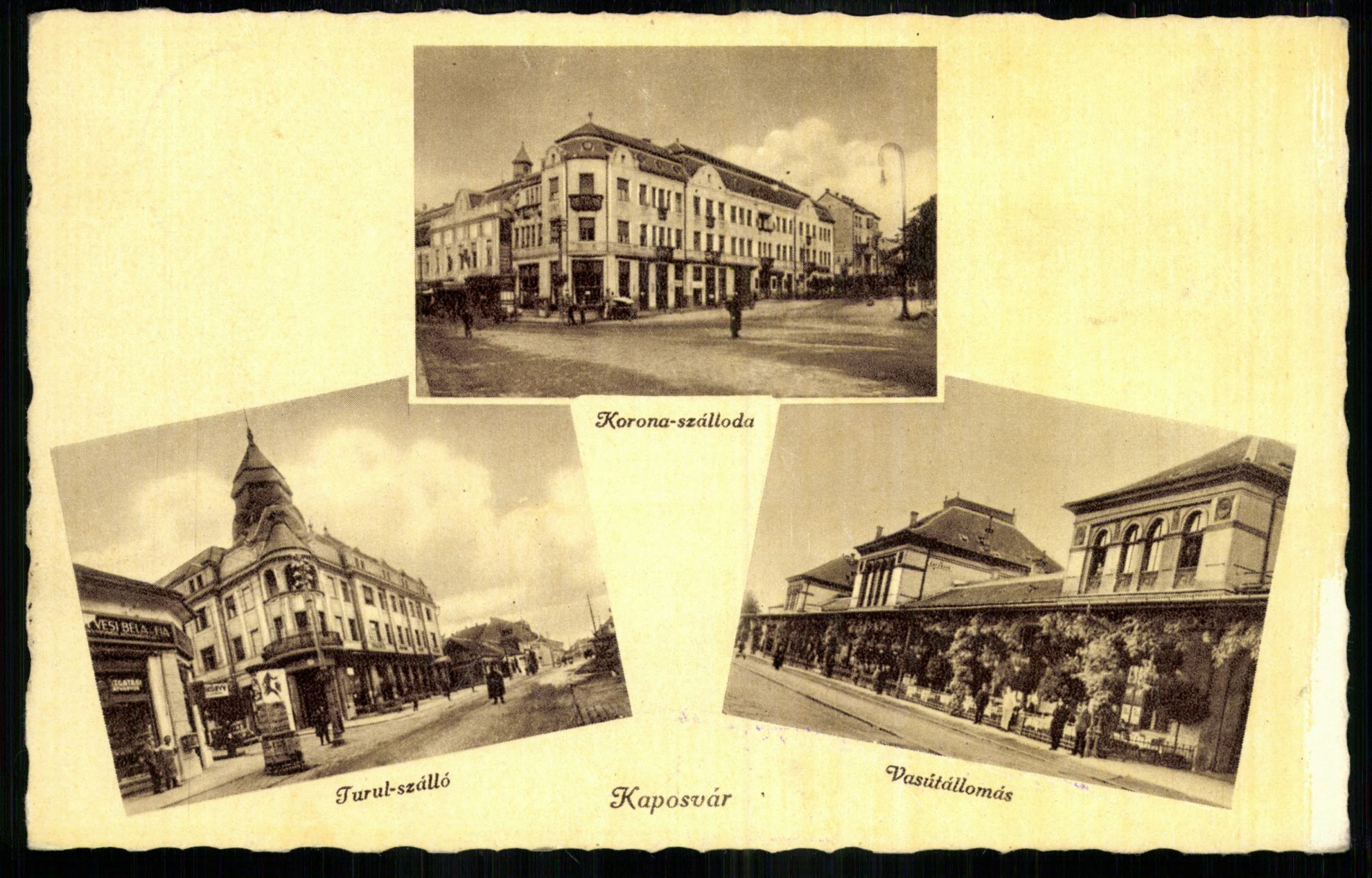 Kaposvár; Korona Szálló; Turul Szálló; Vasútállomás (Magyar Kereskedelmi és Vendéglátóipari Múzeum CC BY-NC-ND)