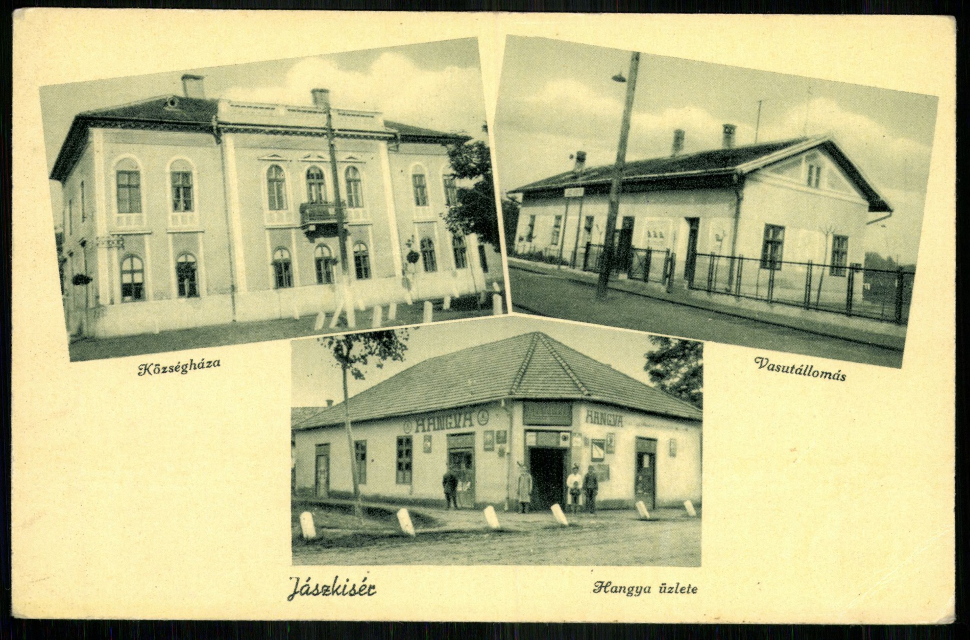 Jászkisér; Községháza; Vasútállomás; Hangya üzlet (Magyar Kereskedelmi és Vendéglátóipari Múzeum CC BY-NC-ND)