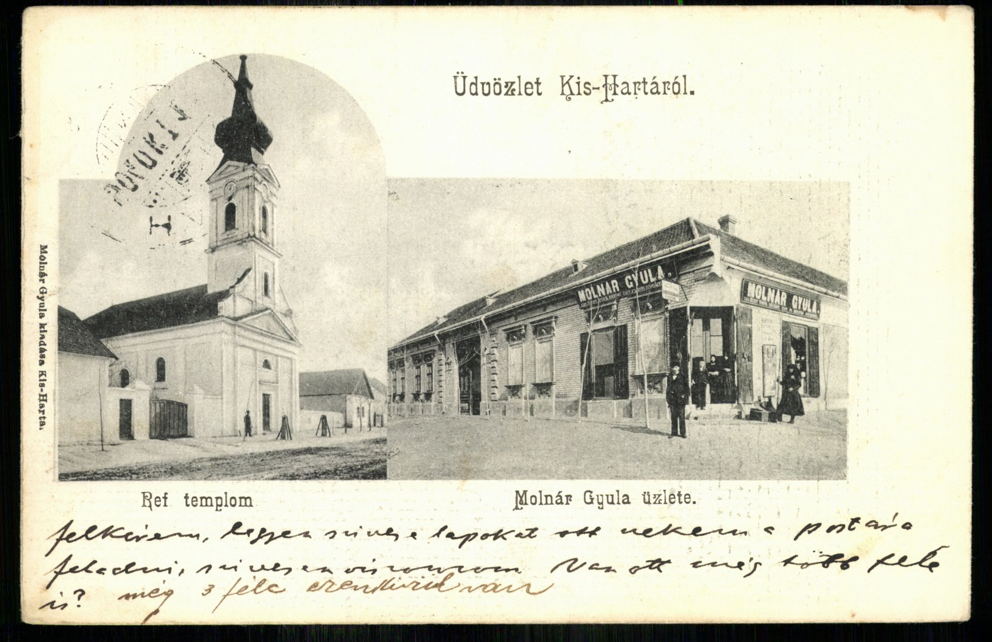 Kisharta; Református templom; Molnár Gyula üzlete (Magyar Kereskedelmi és Vendéglátóipari Múzeum CC BY-NC-ND)