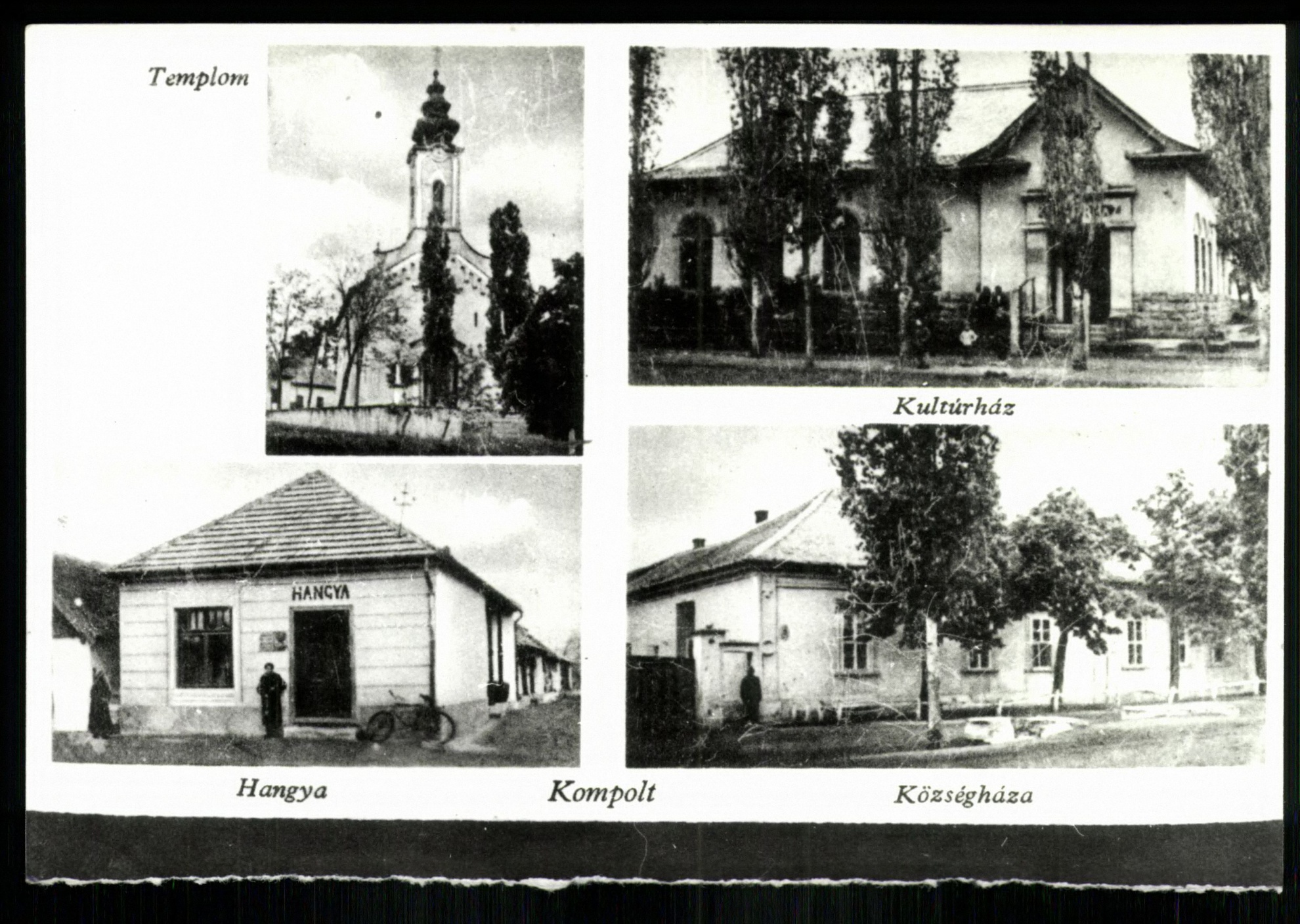 Kompolt; Templom; Hangya; Kultúrház; Községháza (Magyar Kereskedelmi és Vendéglátóipari Múzeum CC BY-NC-ND)