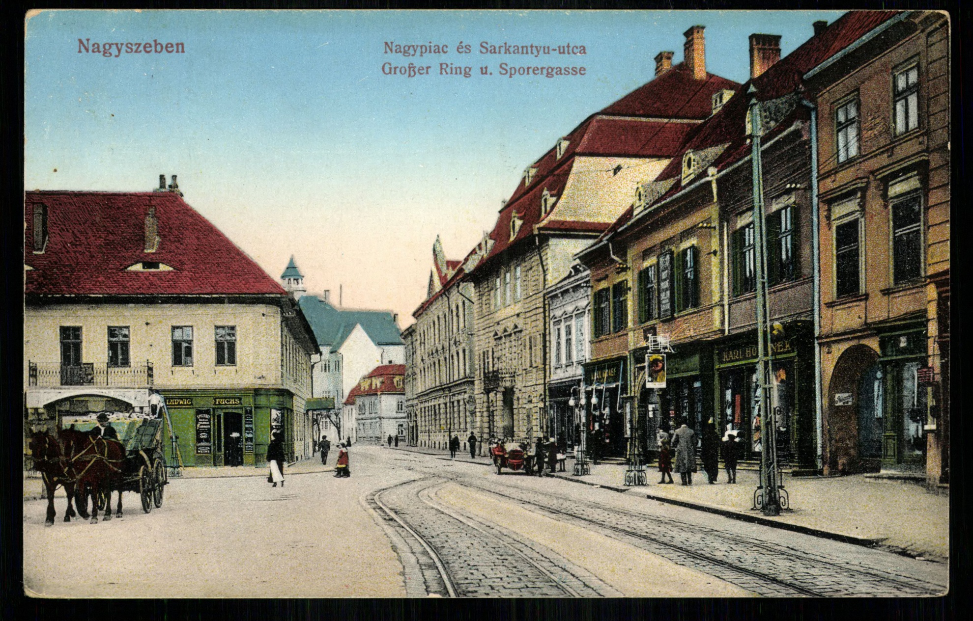 Nagyszeben; Nagypiac és Sarkantyú utca (Magyar Kereskedelmi és Vendéglátóipari Múzeum CC BY-NC-ND)