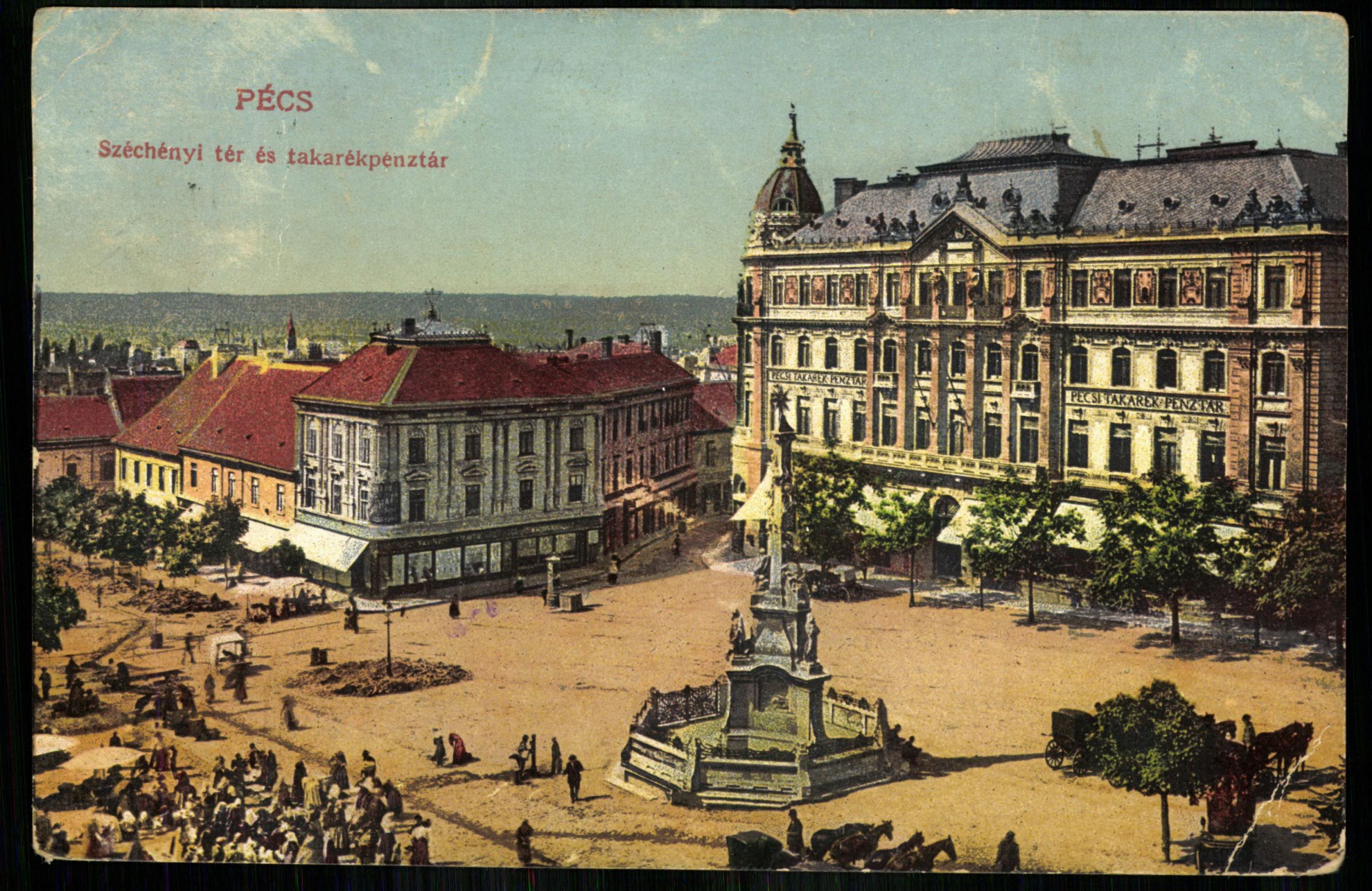 Pécs; Széchenyi tér és Takarékpénztár (Magyar Kereskedelmi és Vendéglátóipari Múzeum CC BY-NC-ND)