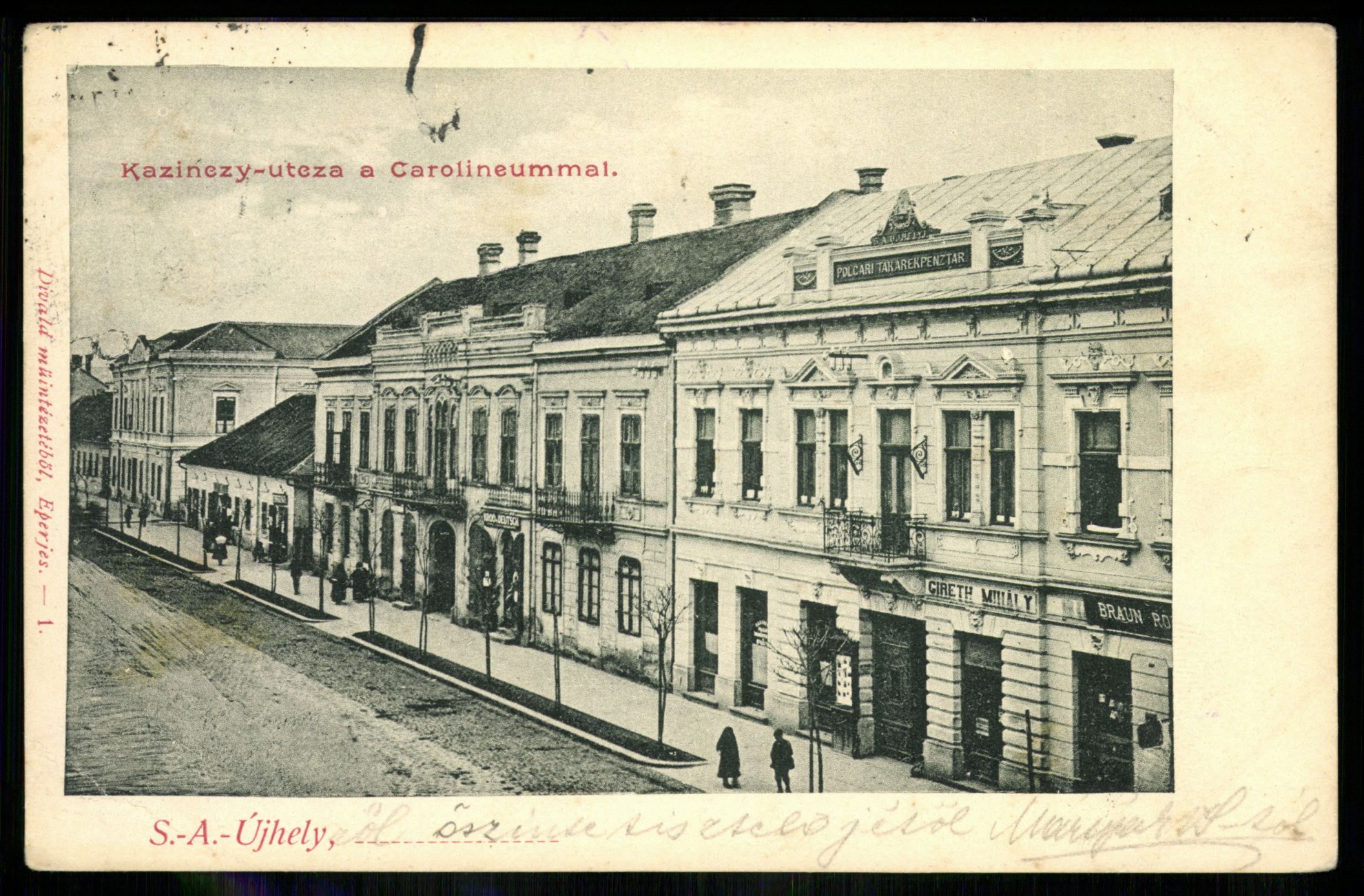 Sátoraljaújhely; Kazinczy utca a Carolineummal (Magyar Kereskedelmi és Vendéglátóipari Múzeum CC BY-NC-ND)