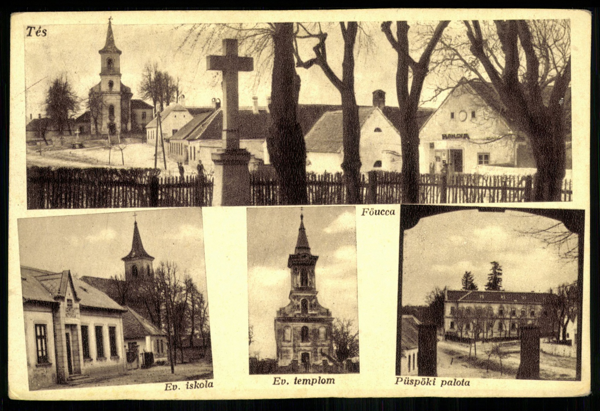 Tés; Fő utca; Evangélikus iskola; Evangélikus templom; Püspöki palota (Magyar Kereskedelmi és Vendéglátóipari Múzeum CC BY-NC-ND)