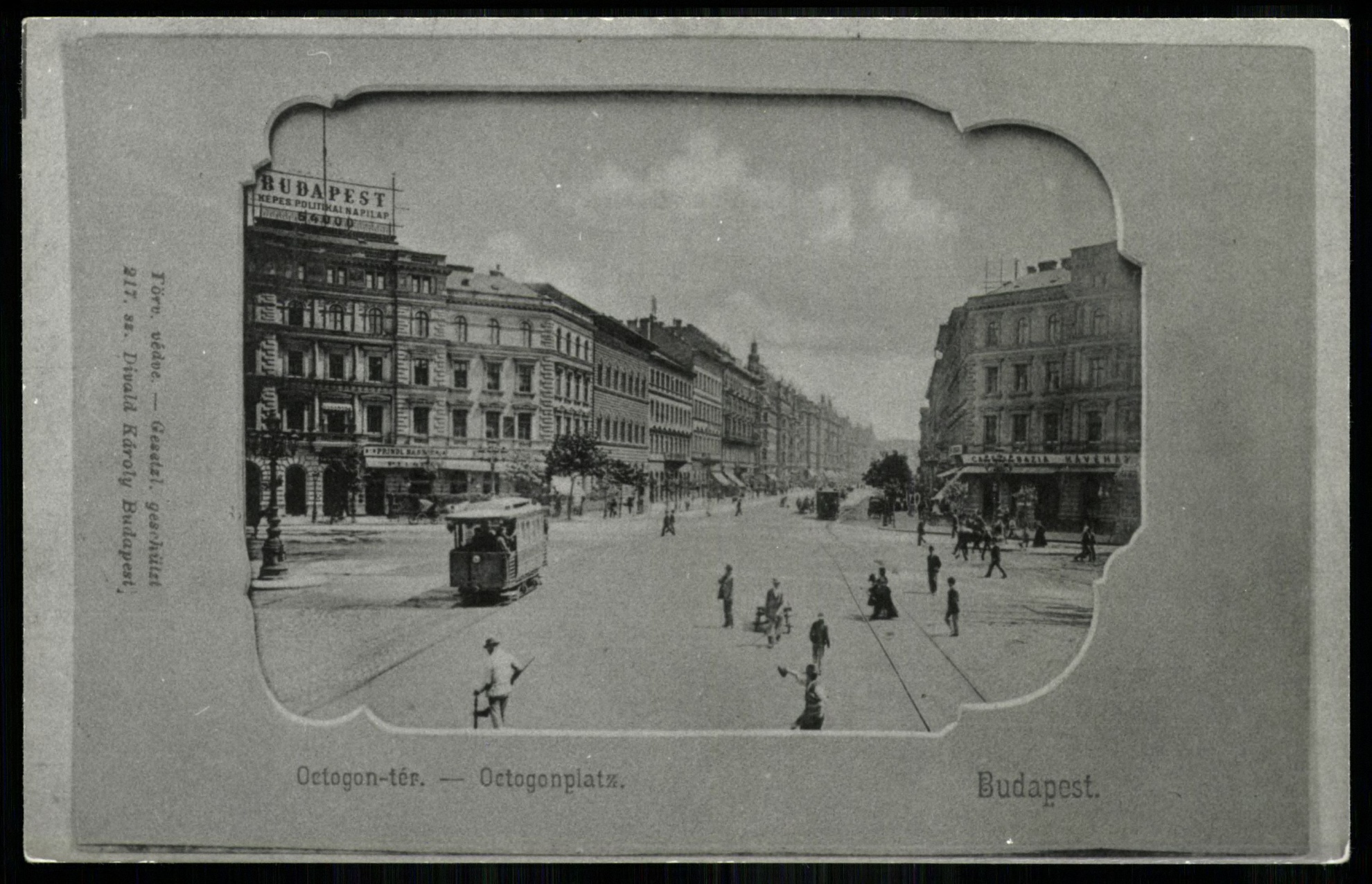 Budapest Okotogon tér. Balra Prindl Nándor, jobbra Abbázia kávéház (Magyar Kereskedelmi és Vendéglátóipari Múzeum CC BY-NC-ND)