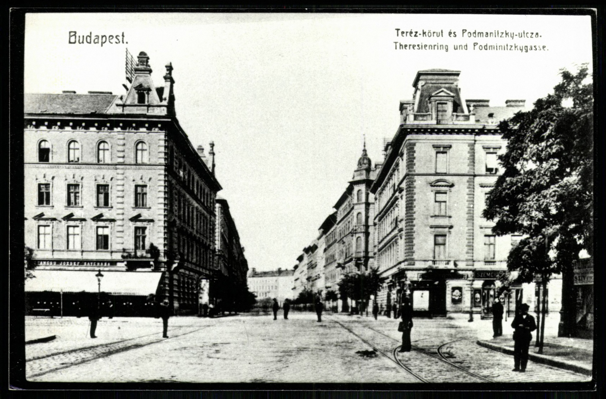 Budapest Teréz körút és Podmaniczky utca. Balra Stancsu József kávéháza (Magyar Kereskedelmi és Vendéglátóipari Múzeum CC BY-NC-ND)