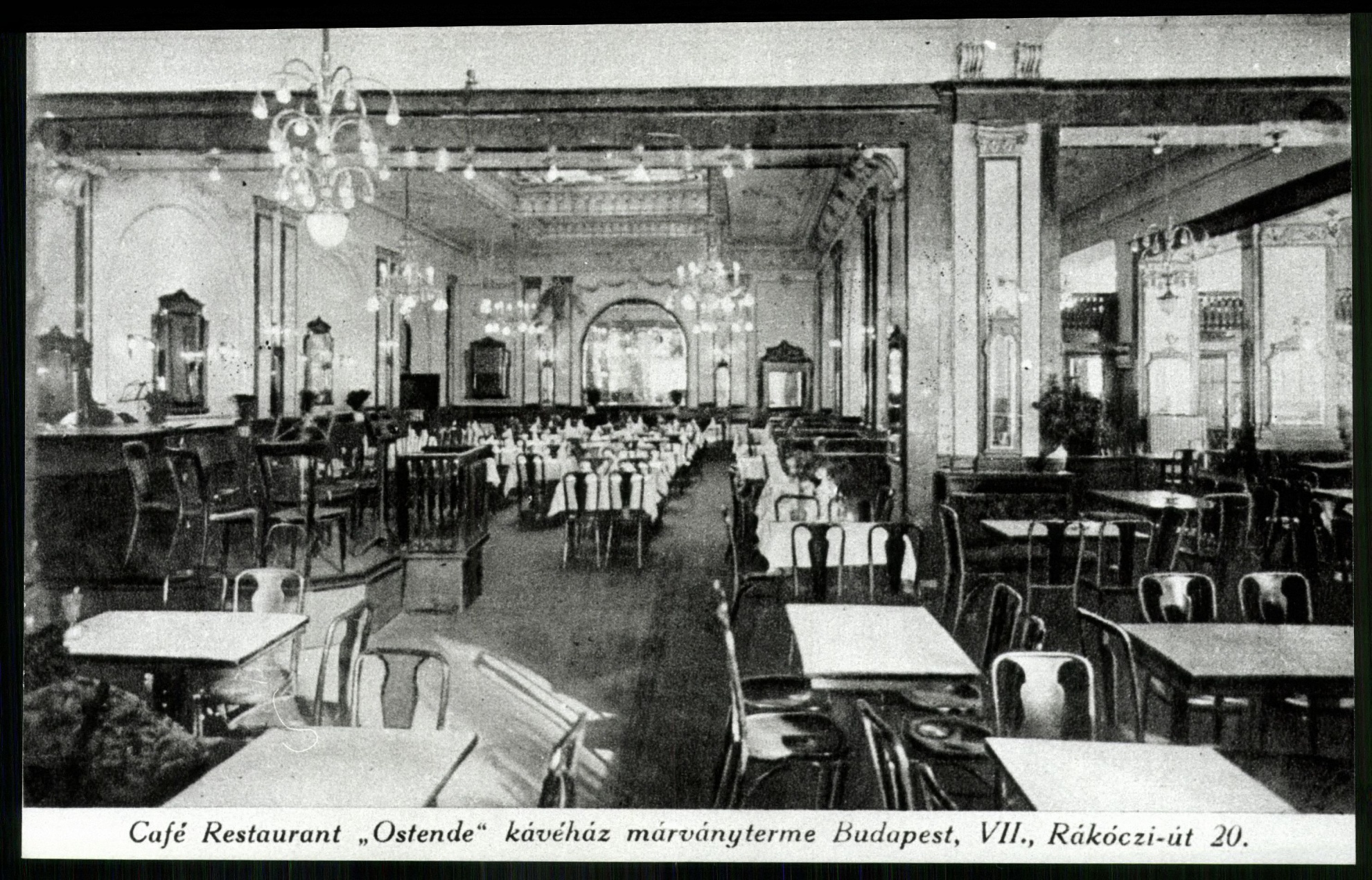 Café-Restaurant „Ostende” kávéház márványterme, Budapest, VII., Rákóczi út 20. (Magyar Kereskedelmi és Vendéglátóipari Múzeum CC BY-NC-ND)
