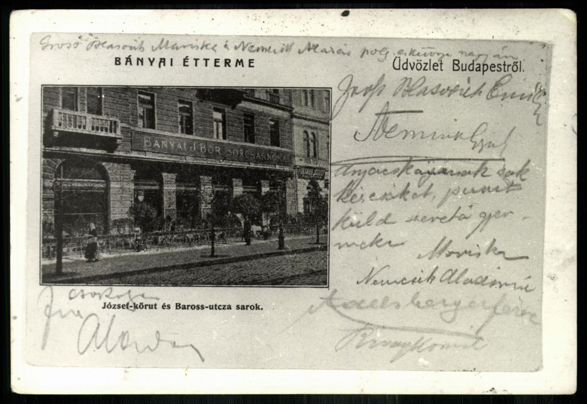 Bányai étterme. József körút és Baross utca sarok (Magyar Kereskedelmi és Vendéglátóipari Múzeum CC BY-NC-ND)
