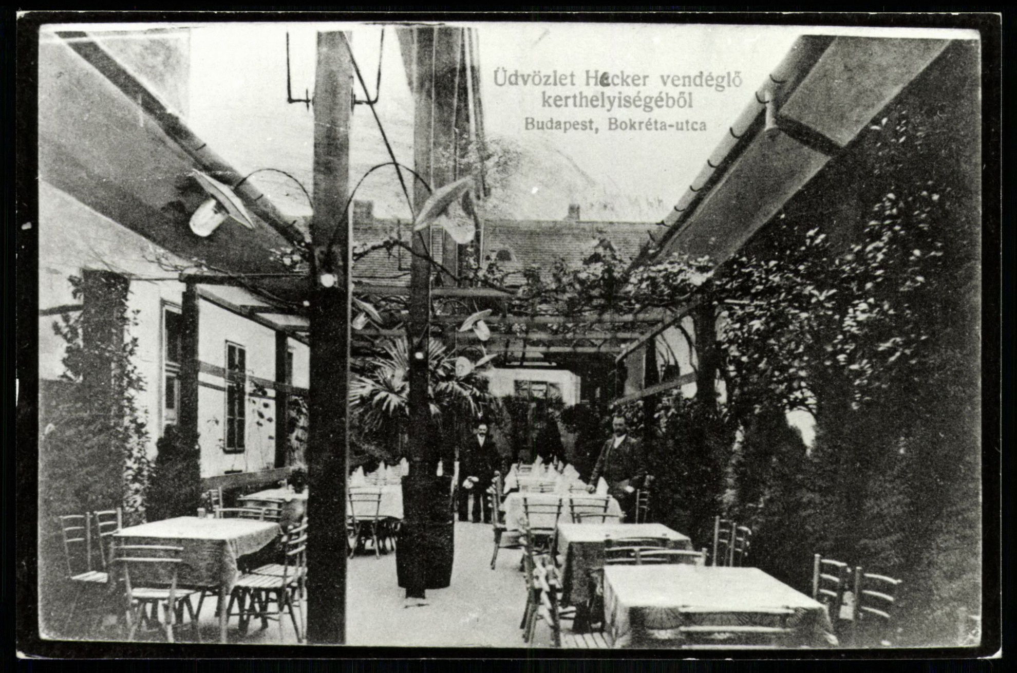 Hecker vendéglő kerthelyisége, Budapest, Bokréta utca (Magyar Kereskedelmi és Vendéglátóipari Múzeum CC BY-NC-ND)