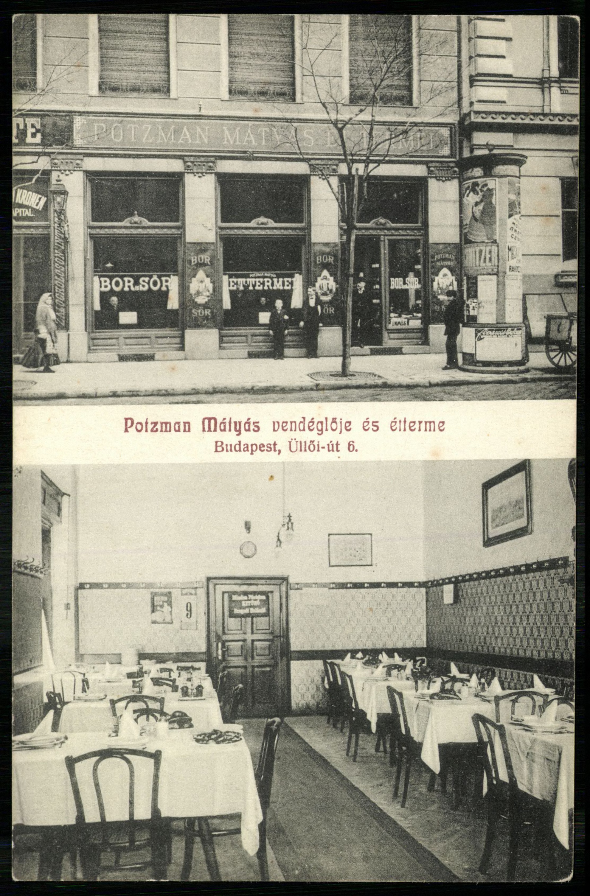 Potzmann Mátyás étterme és vendéglője, Budapest, Üllői út 6. (Magyar Kereskedelmi és Vendéglátóipari Múzeum CC BY-NC-ND)