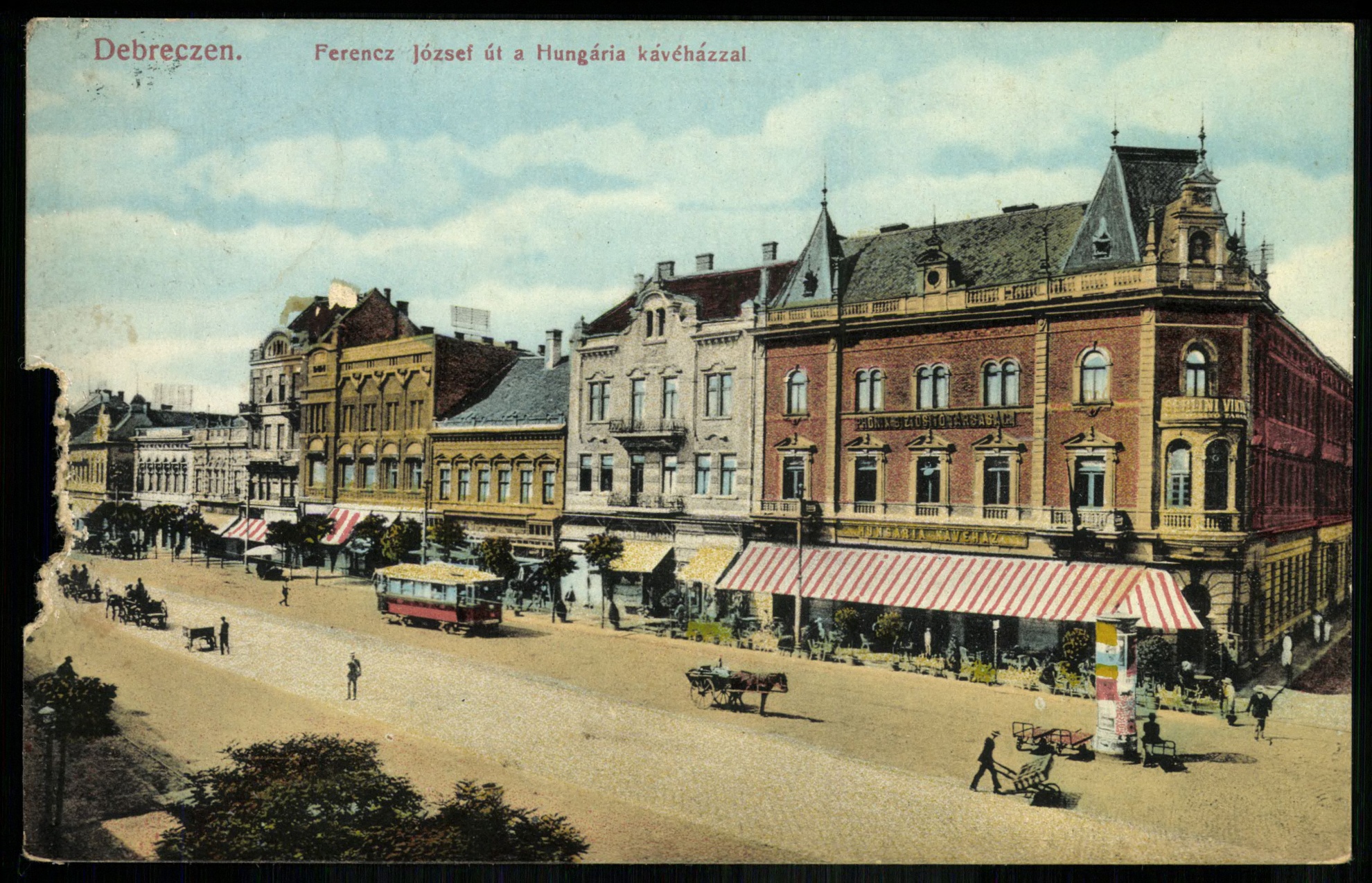 Debrecen Ferenc József út a Hungária kávéházzal (Magyar Kereskedelmi és Vendéglátóipari Múzeum CC BY-NC-ND)