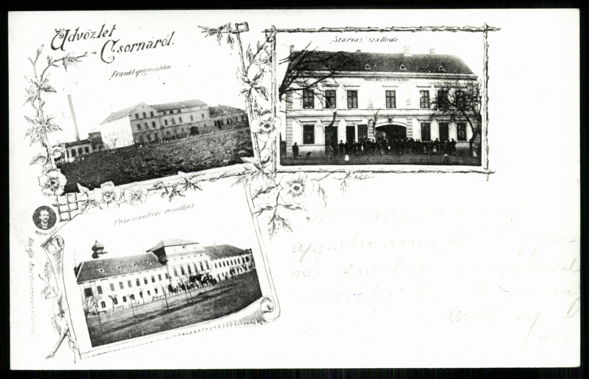Csorna Frankl gőzmalom, Szarvas szálloda, Premontrei rendház (Magyar Kereskedelmi és Vendéglátóipari Múzeum CC BY-NC-ND)