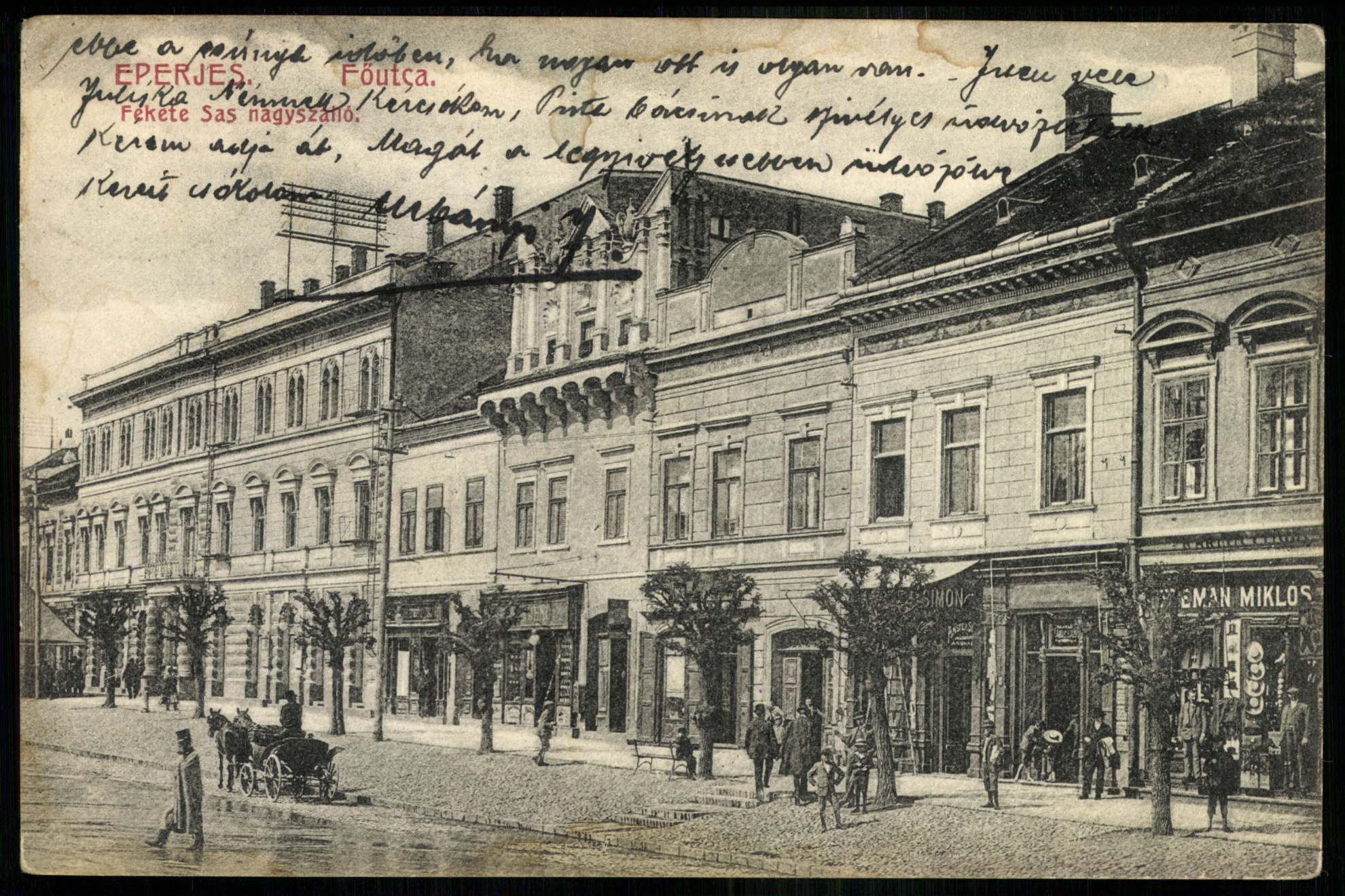 Eperjes Fő utca. Fekete Sas nagyszálló (Magyar Kereskedelmi és Vendéglátóipari Múzeum CC BY-NC-ND)