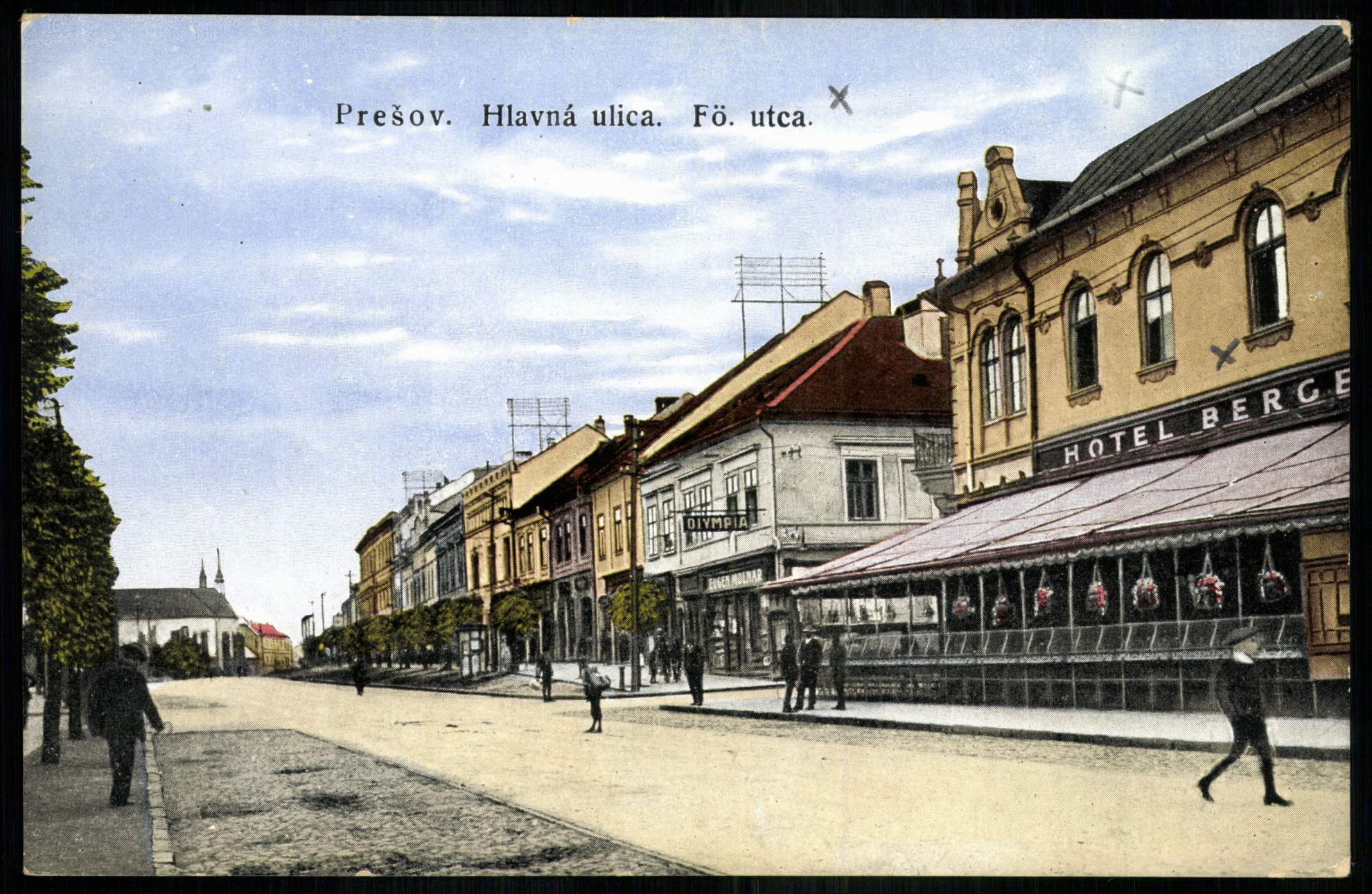 Eperjes Fő utca. Hotel Berge (nem olvasható) (Magyar Kereskedelmi és Vendéglátóipari Múzeum CC BY-NC-ND)