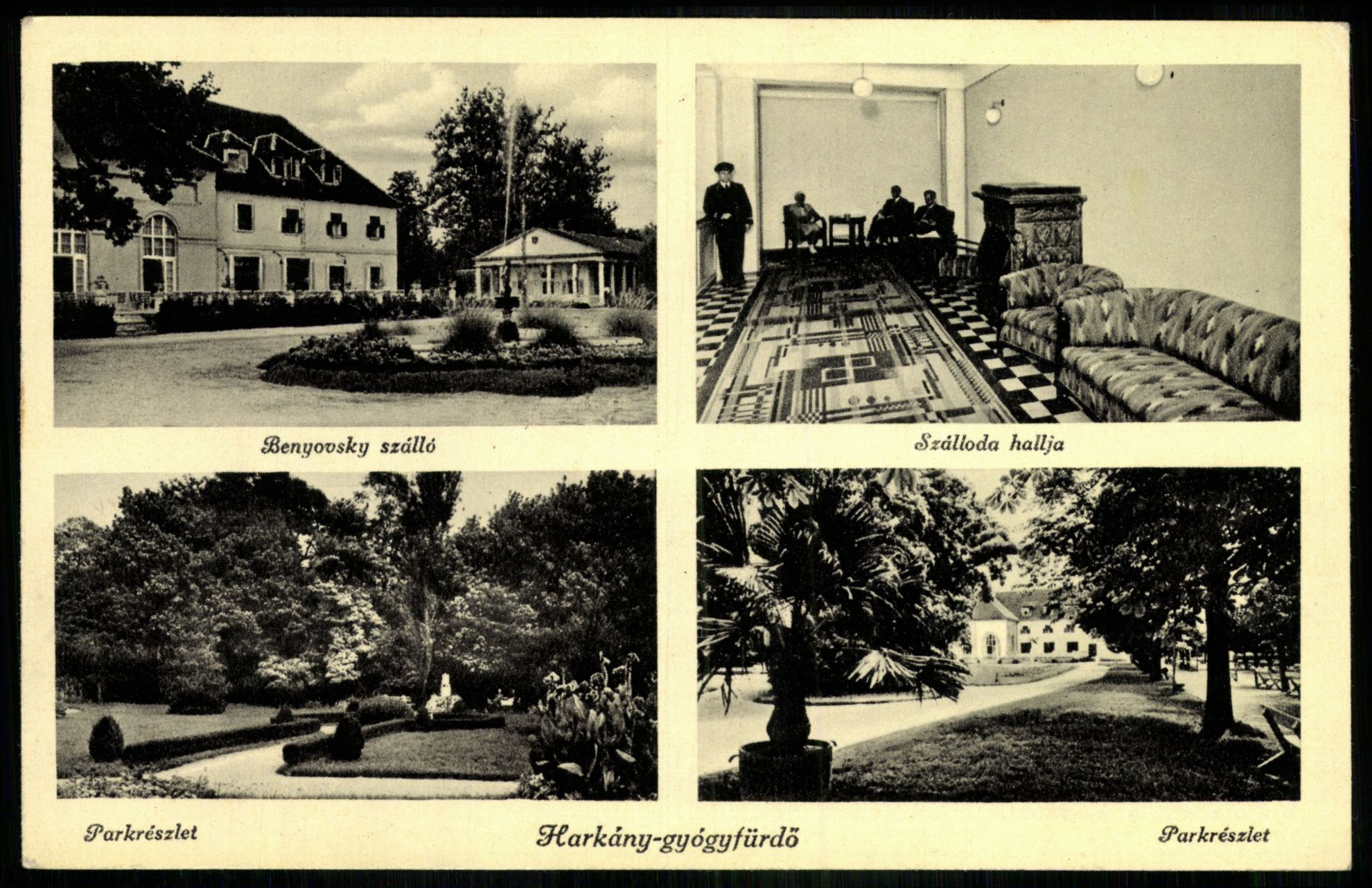 Harkány-gyógyfürdő Benyovszky szálló, Szálloda hallja, Parkrészlet, Parkrészlet (Magyar Kereskedelmi és Vendéglátóipari Múzeum CC BY-NC-ND)