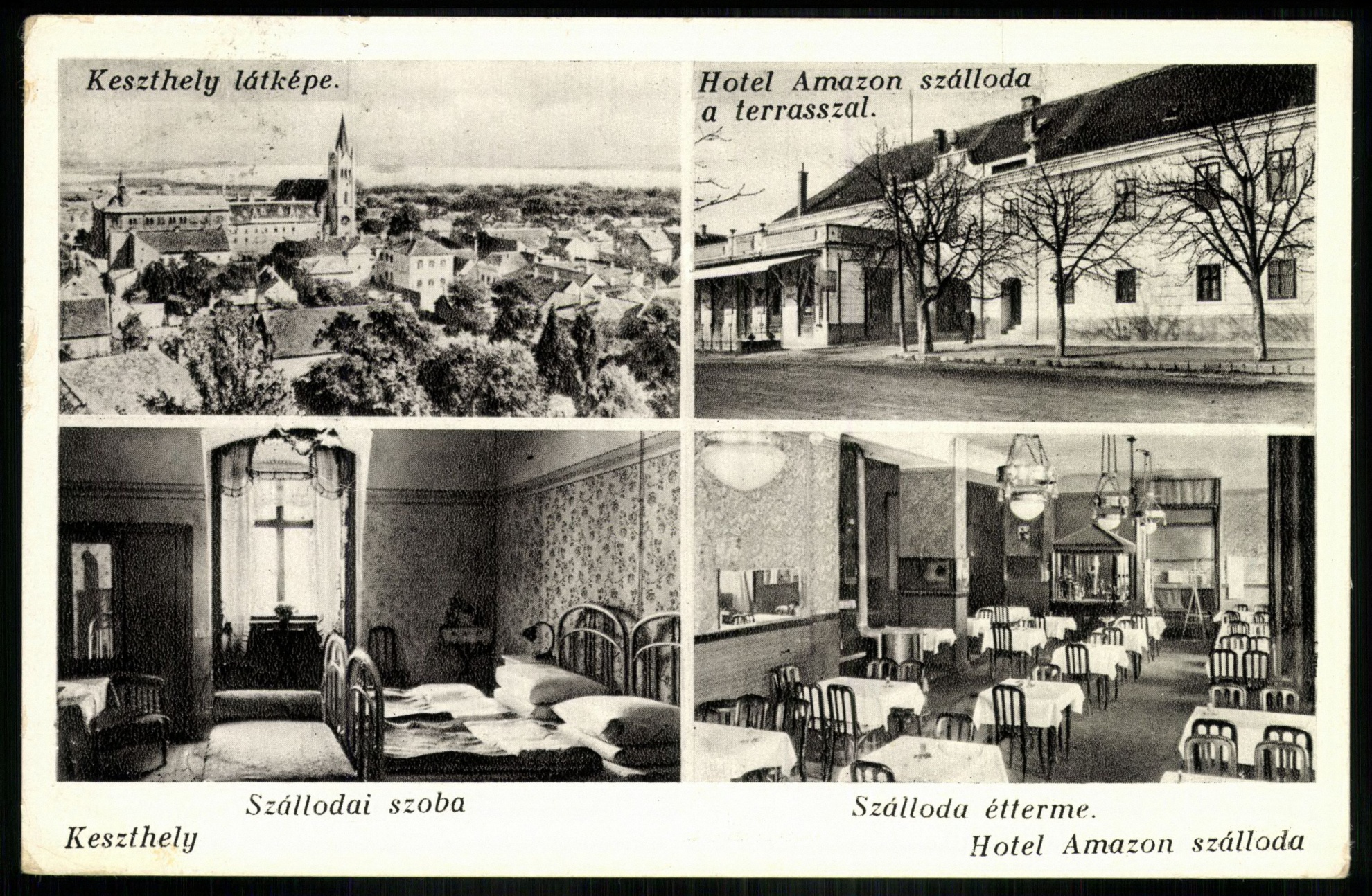 Keszthely Keszthely látképe, Hotel Amazon szálloda a terasszal, Szállodai szoba, Szálloda étterme (Magyar Kereskedelmi és Vendéglátóipari Múzeum CC BY-NC-ND)