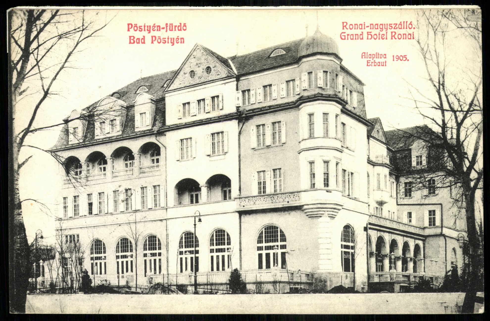 Pöstyénfürdő Rónai nagyszálló. Alapítva 1905 (Magyar Kereskedelmi és Vendéglátóipari Múzeum CC BY-NC-ND)