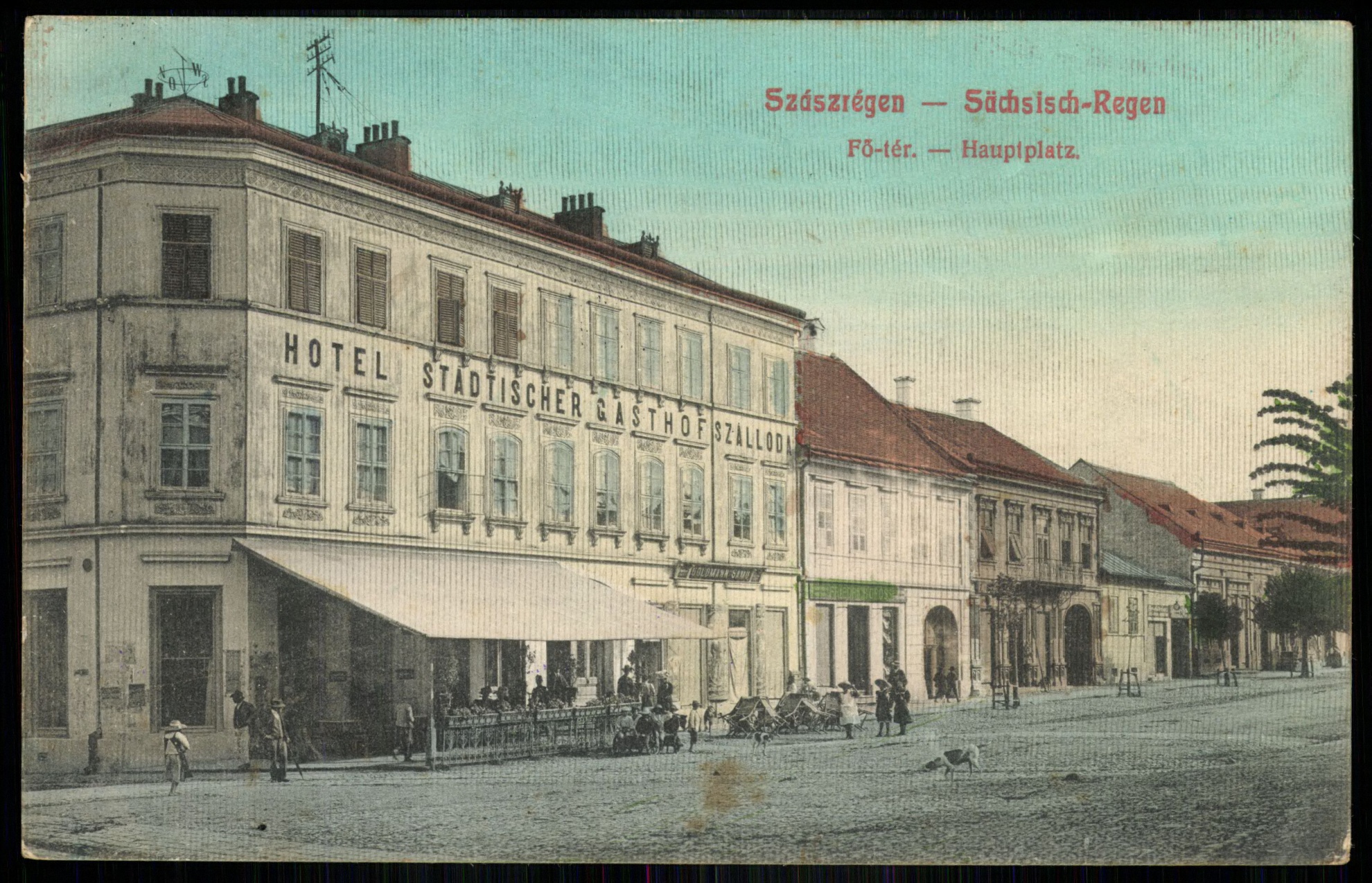 Szászrégen Fő tér. Hotel Stadtischer Gasthof Szálloda (Magyar Kereskedelmi és Vendéglátóipari Múzeum CC BY-NC-ND)