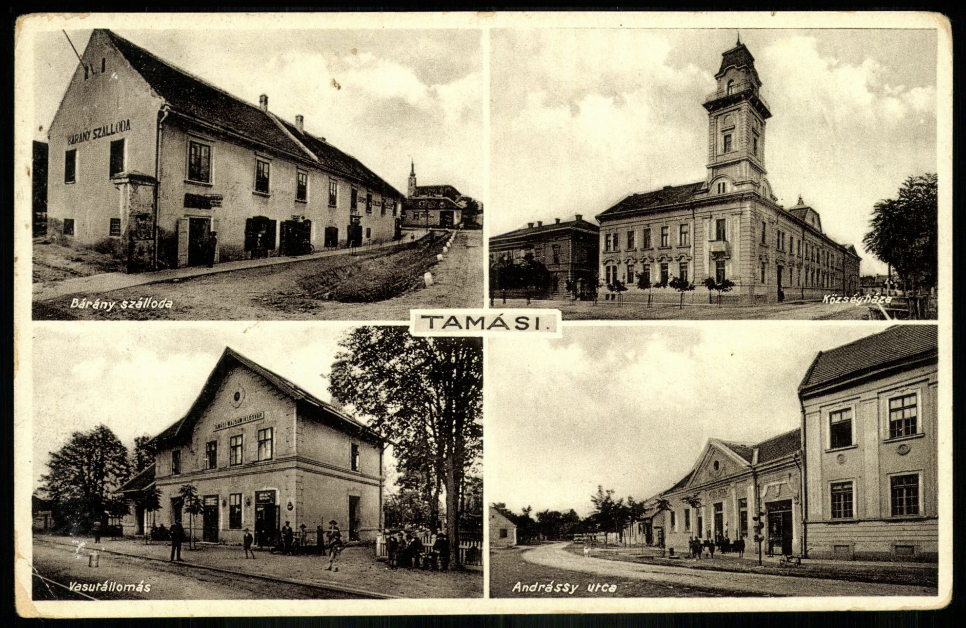 Tamási Bárány szálloda, Községháza, Vasútállomás, Andrássy utca (Magyar Kereskedelmi és Vendéglátóipari Múzeum CC BY-NC-ND)