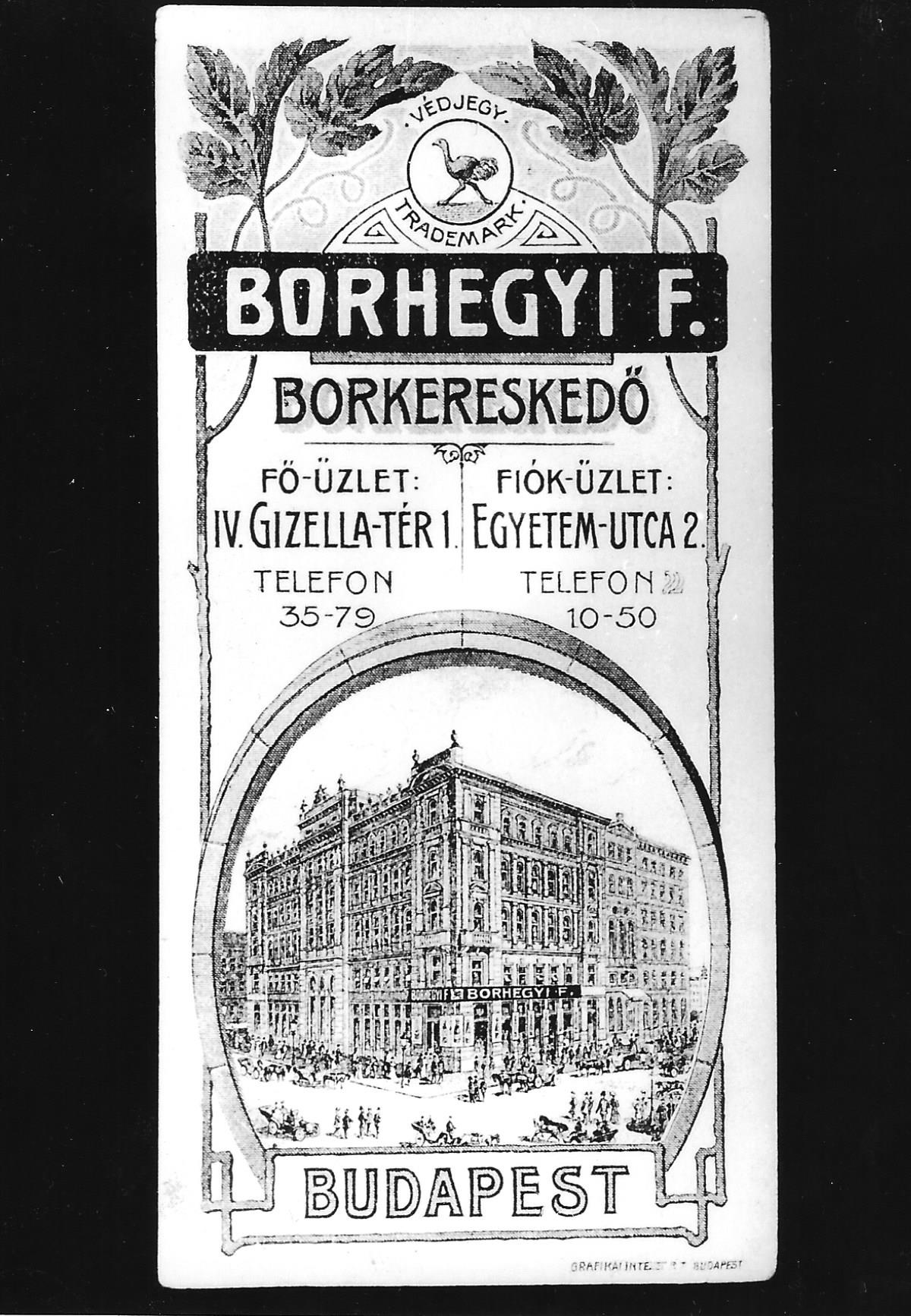 Számolócédula Borhegyi F. borkereskedő Budapest (Magyar Kereskedelmi és Vendéglátóipari Múzeum CC BY-NC-ND)