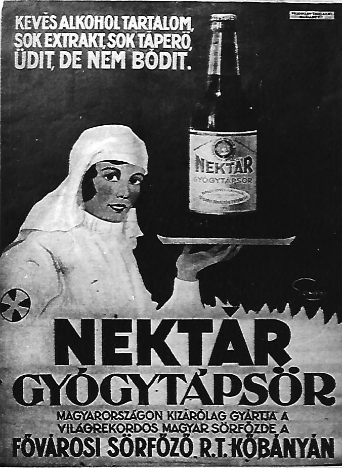 Reklámplakát Fővárosi Sörfőző R.T.  Nektár gyógytápsör Budapest 1928. (Magyar Kereskedelmi és Vendéglátóipari Múzeum CC BY-NC-ND)