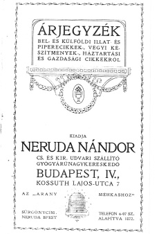 árjegyzékrészlet Neruda Nándor Budapest (Magyar Kereskedelmi és Vendéglátóipari Múzeum CC BY-NC-ND)