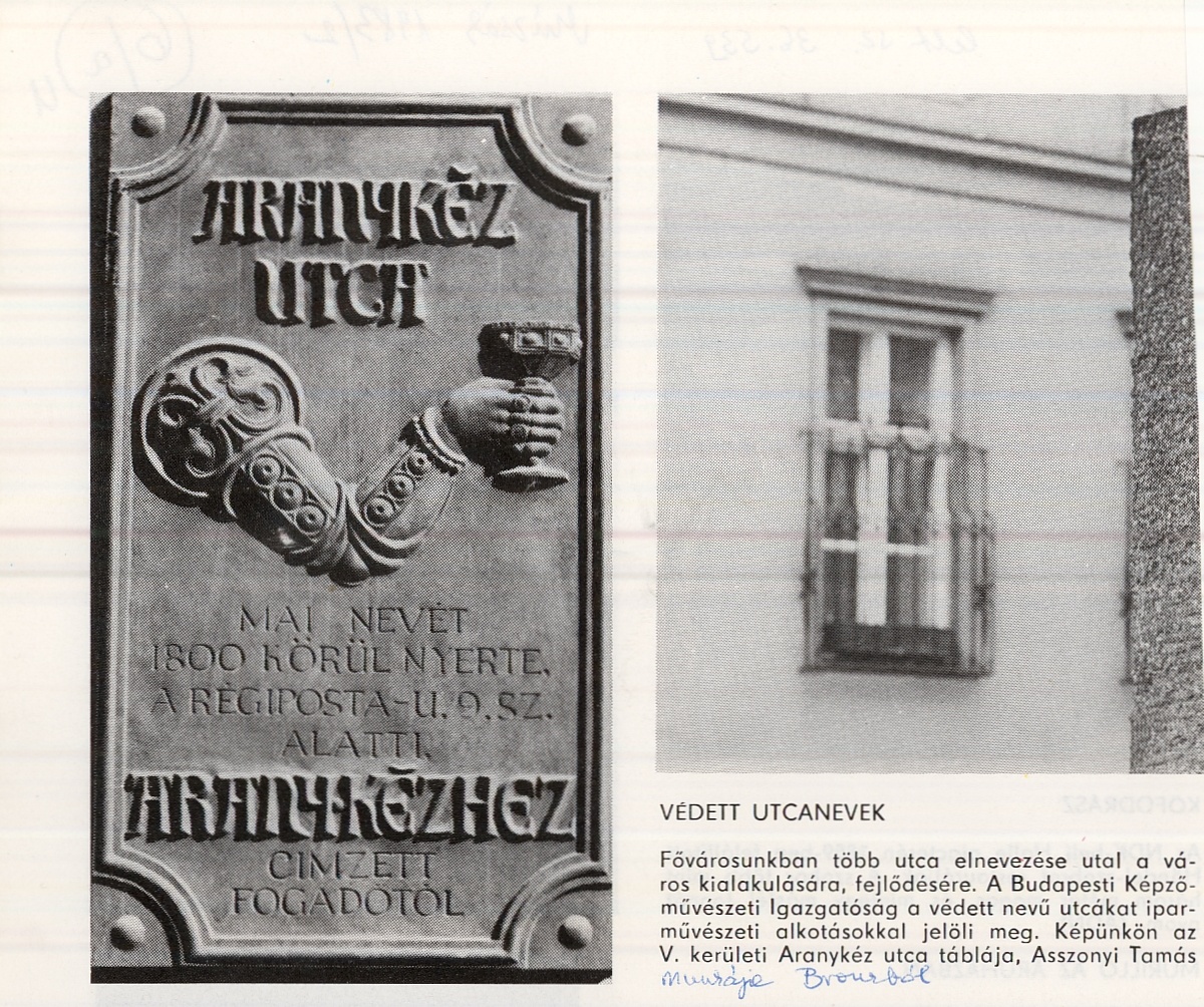 Aranykéz utca utcanévtáblája (Magyar Kereskedelmi és Vendéglátóipari Múzeum CC BY-NC-ND)