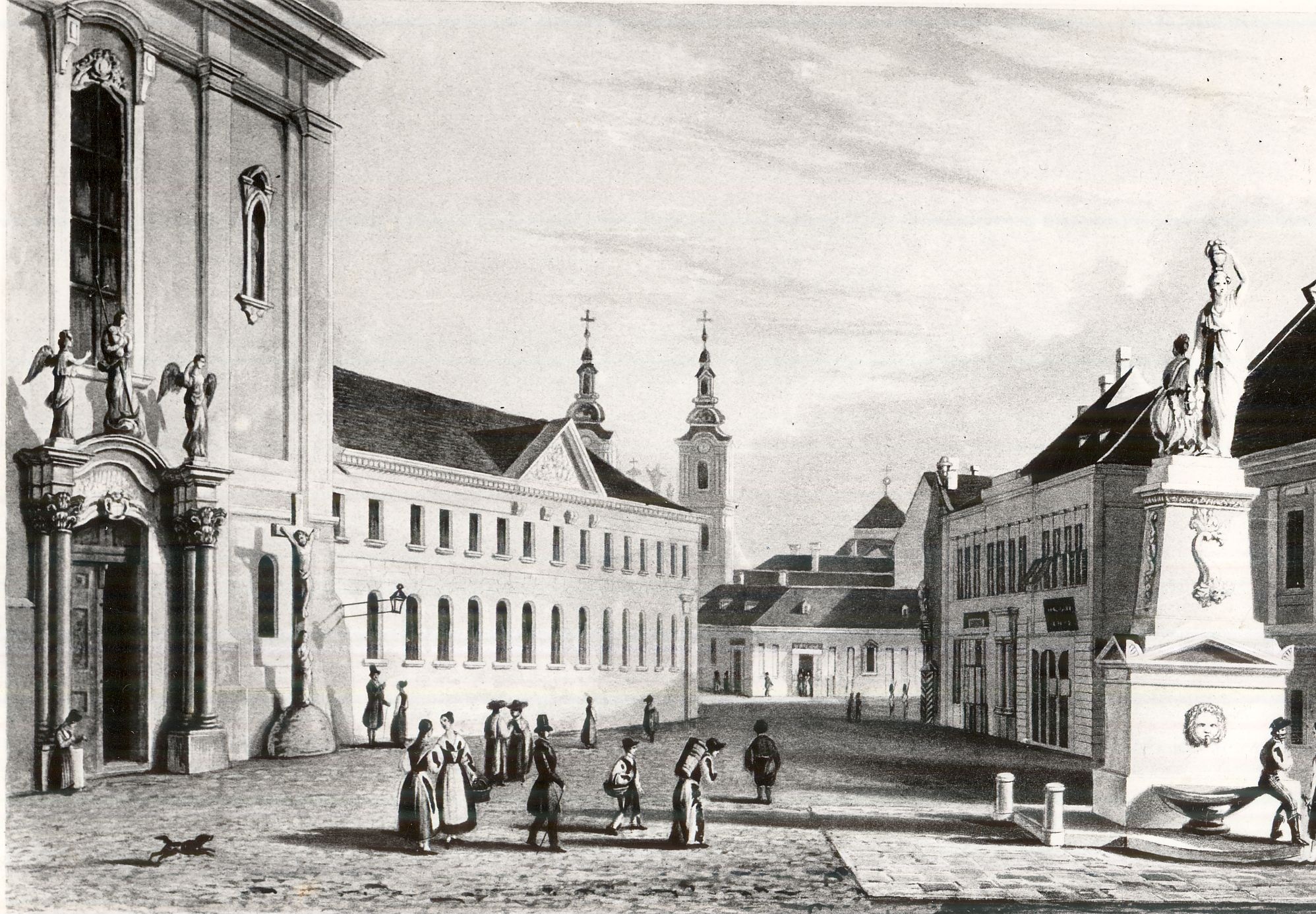 Ferenciek tere 1842. körül (Magyar Kereskedelmi és Vendéglátóipari Múzeum CC BY-NC-ND)