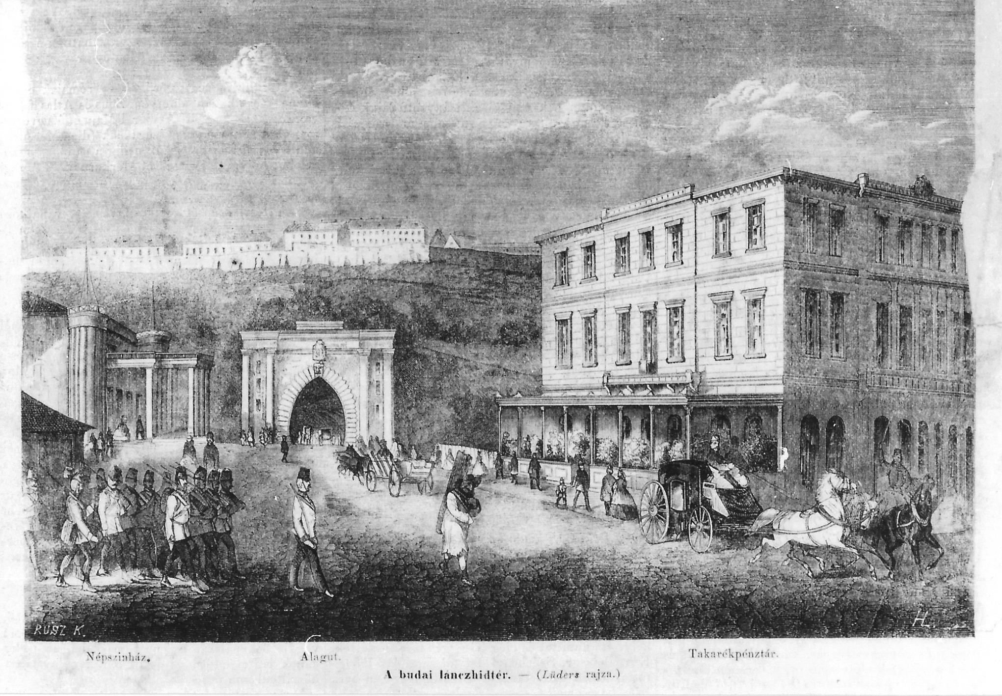 Budai Takarékpénztár a Lánchídtéren Budapest 1860. (Magyar Kereskedelmi és Vendéglátóipari Múzeum CC BY-NC-ND)