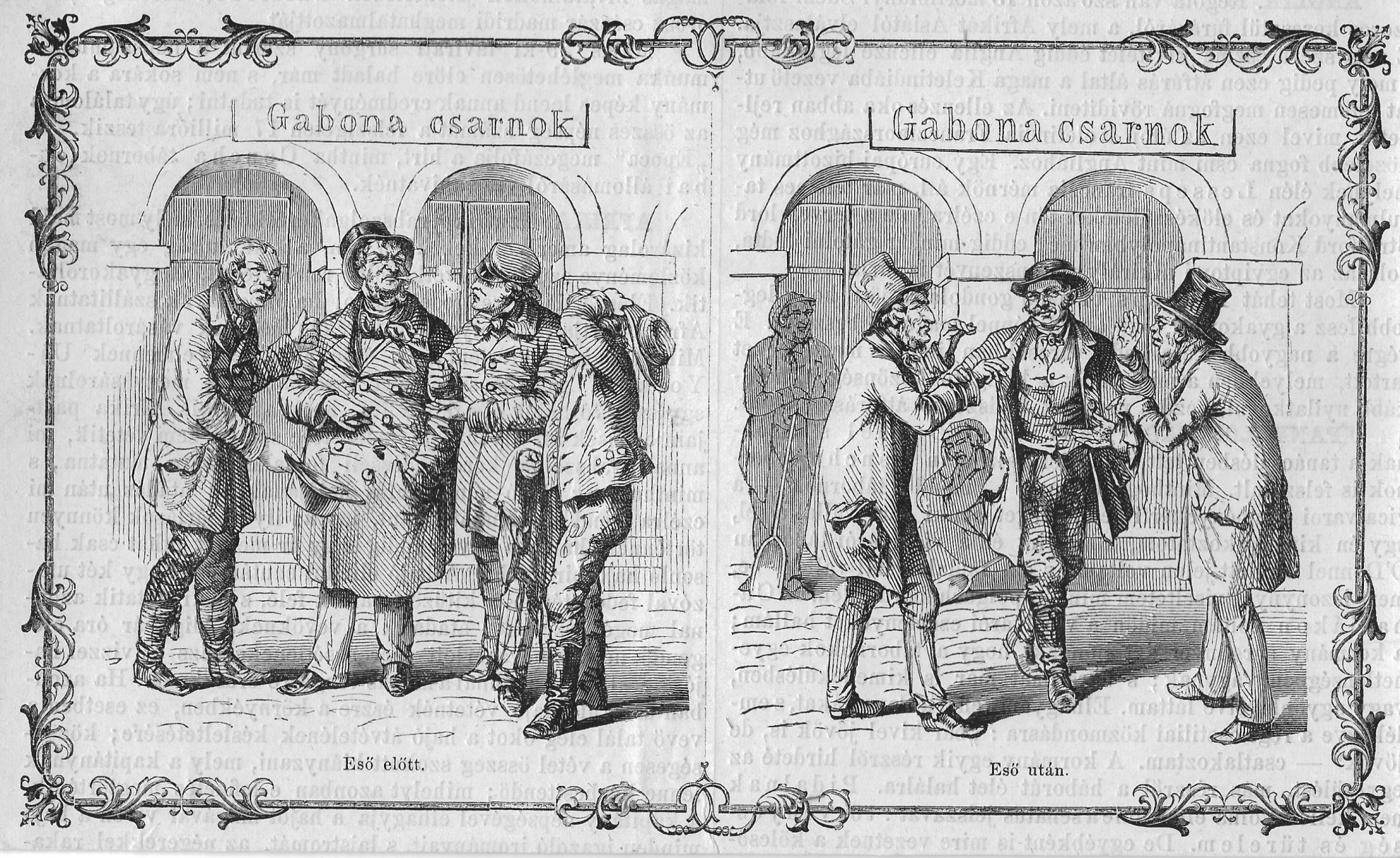 Karikatúra a Pesti Gabonacsarnok kereskedőiről Budapest XIX. század második fele (Magyar Kereskedelmi és Vendéglátóipari Múzeum CC BY-NC-ND)